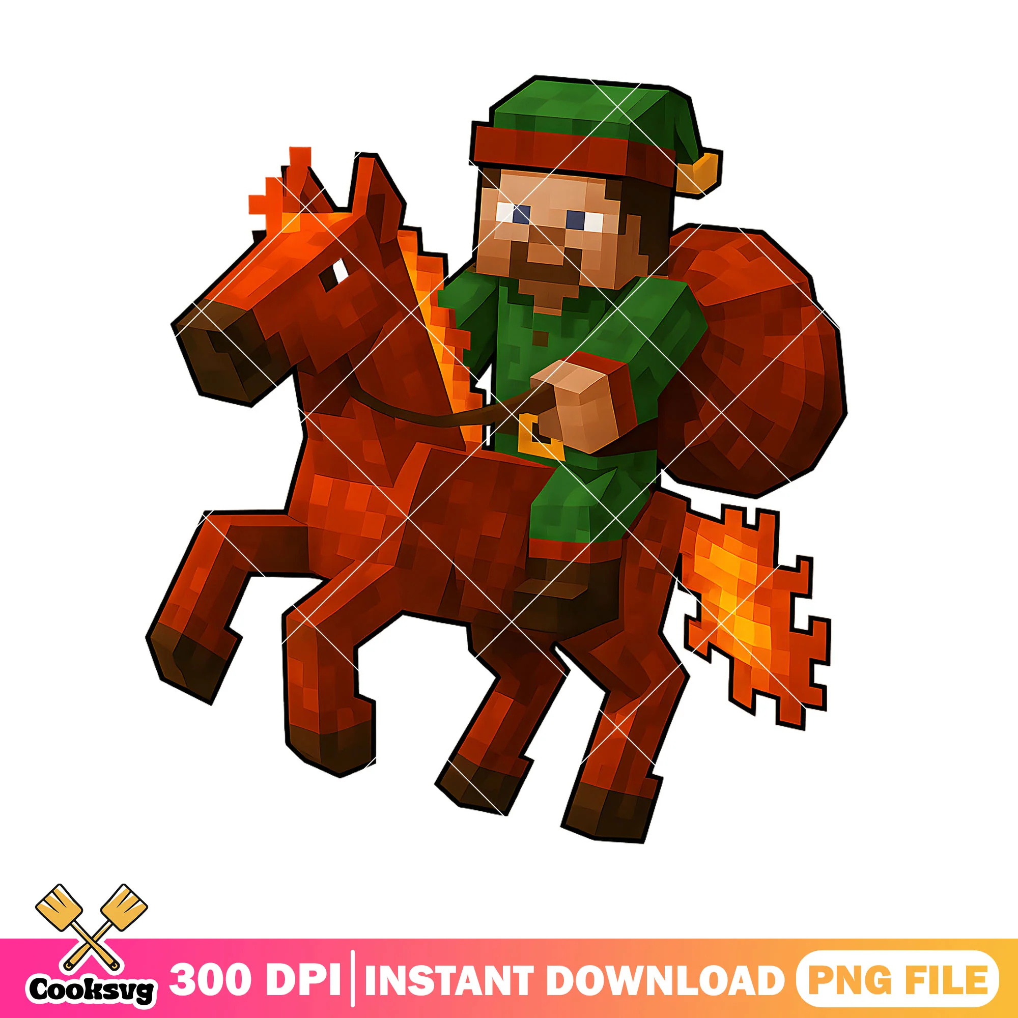 Steve Ride a fire horse png, christmas gifts png, minecraft png