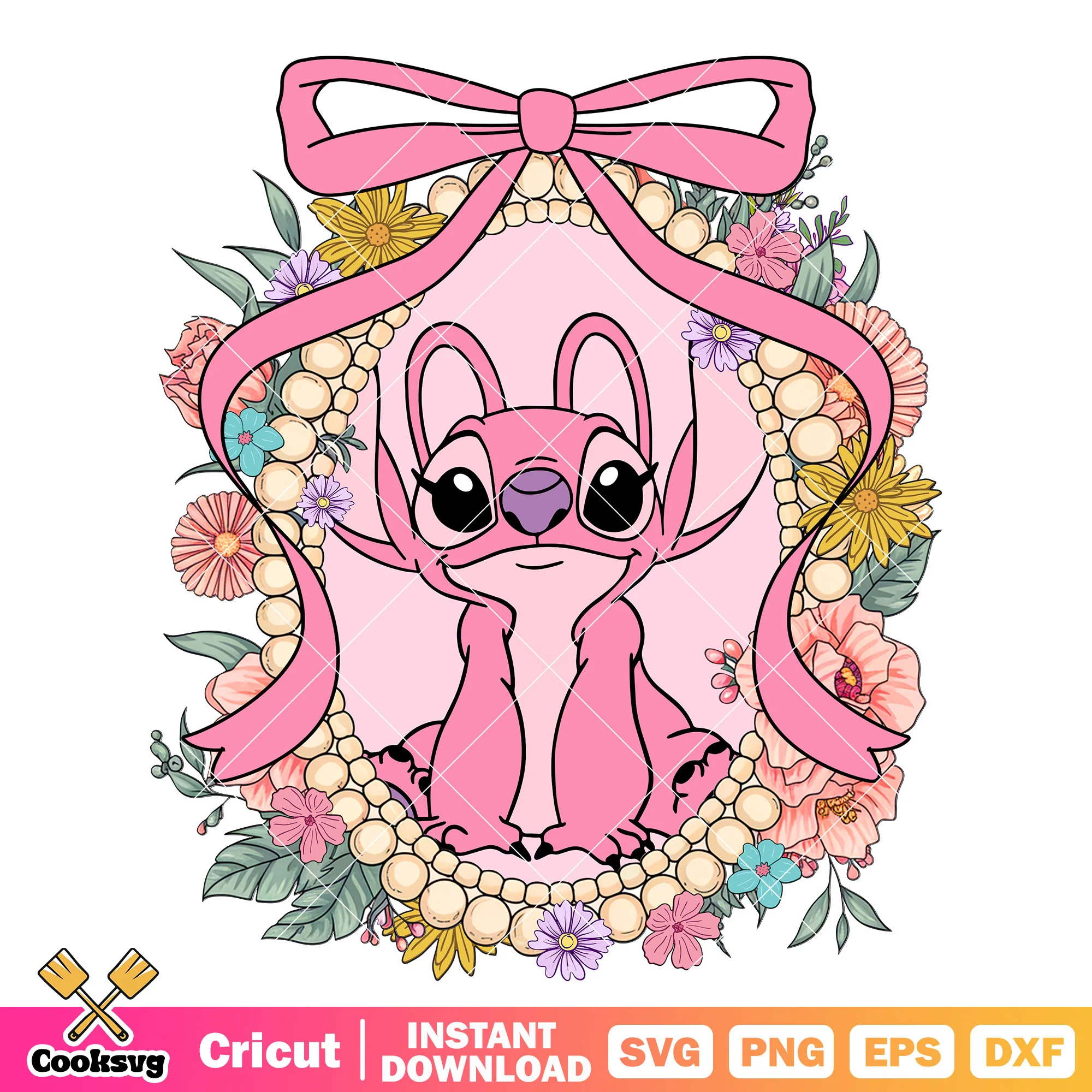 Stitch angel pink bow tie mirror png, stitch angel png, disney mirror png