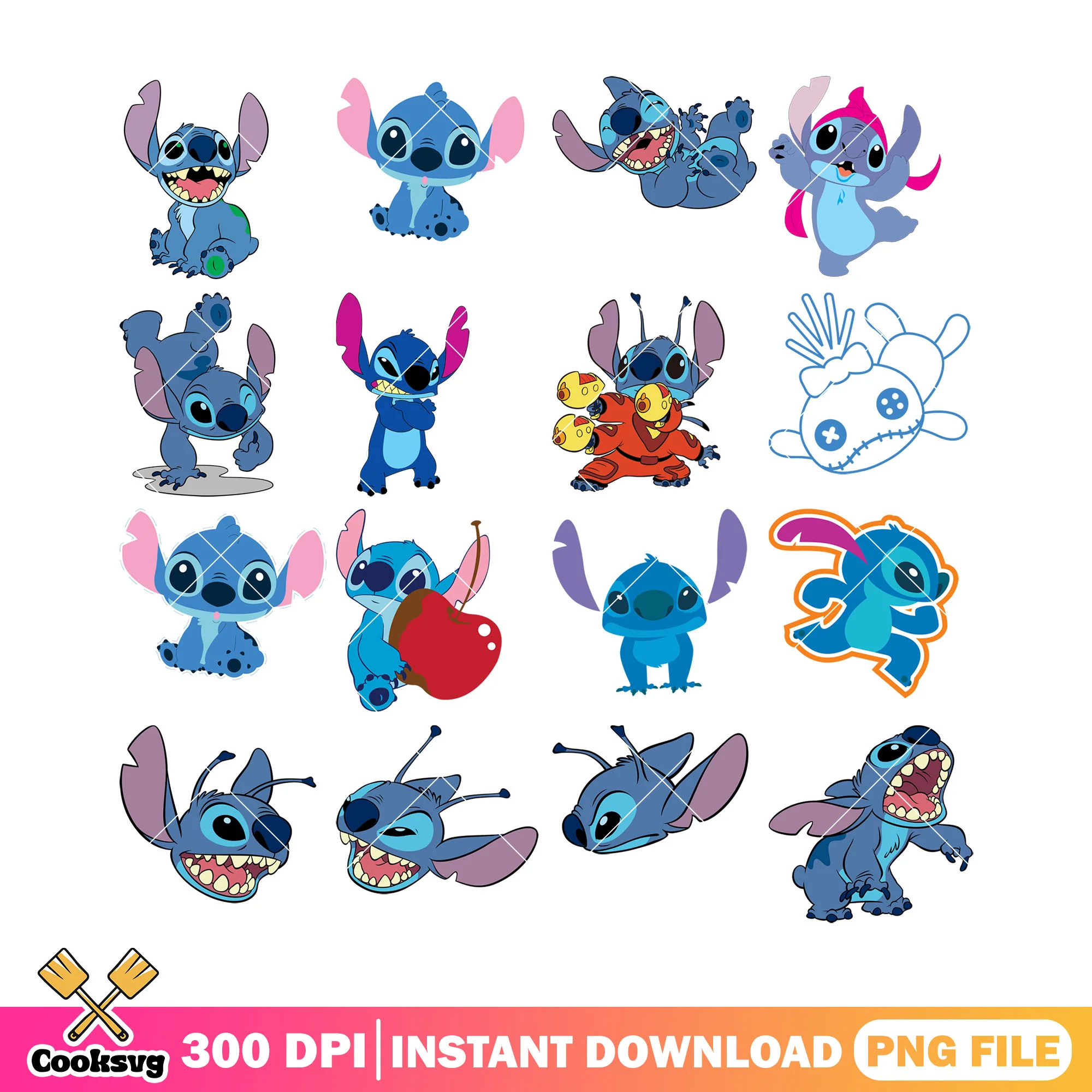 Stitch disney head png bundle, stitch head png, cute stitch png