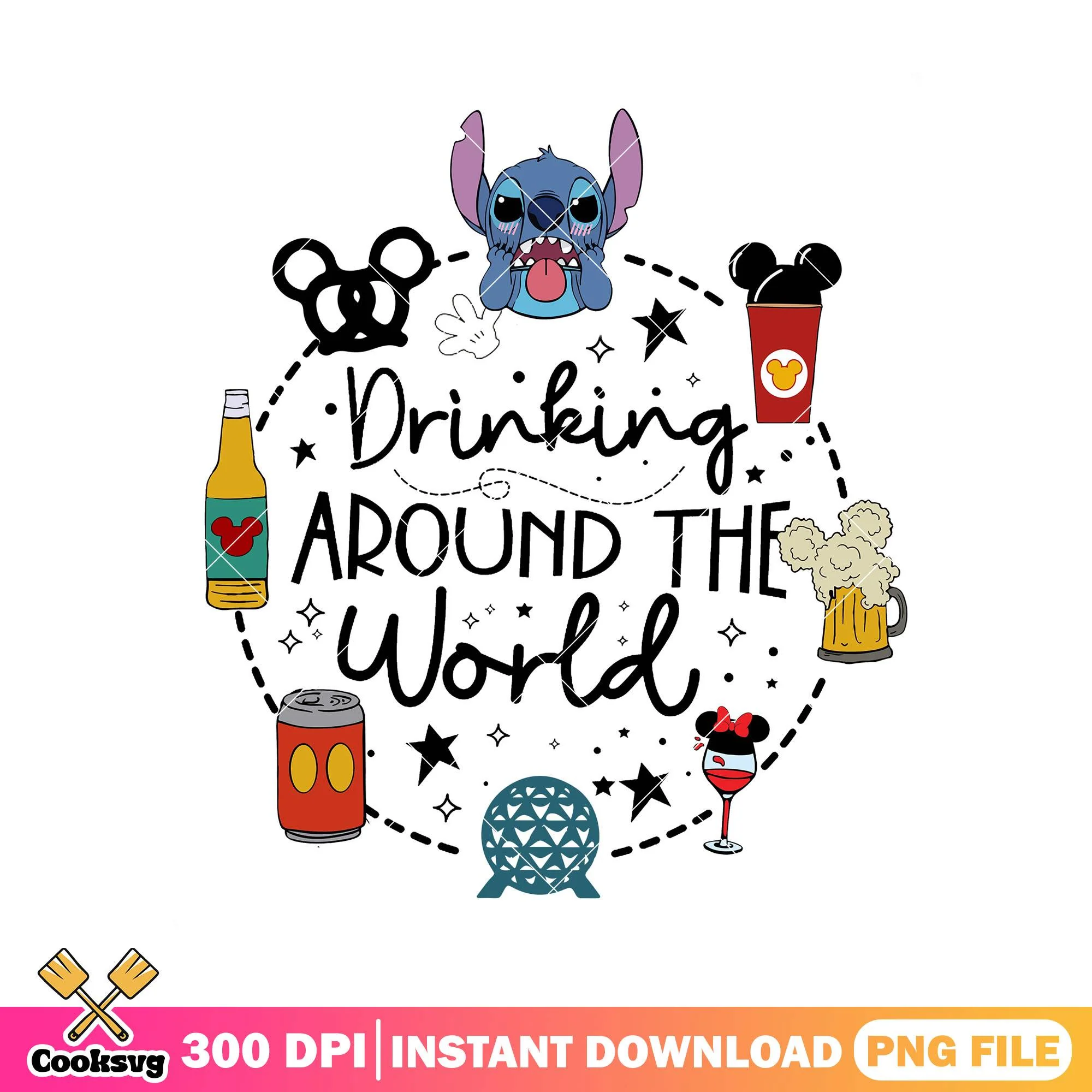 Stitch drinks world png, stitch movie png, disney resorts png