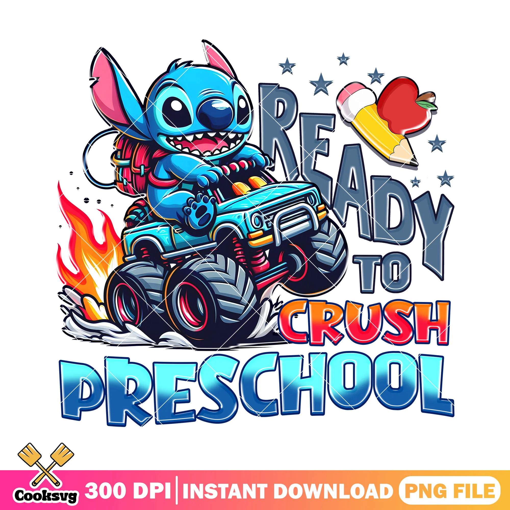 Stitch driving car design png, cartoon disney png, back to school png
