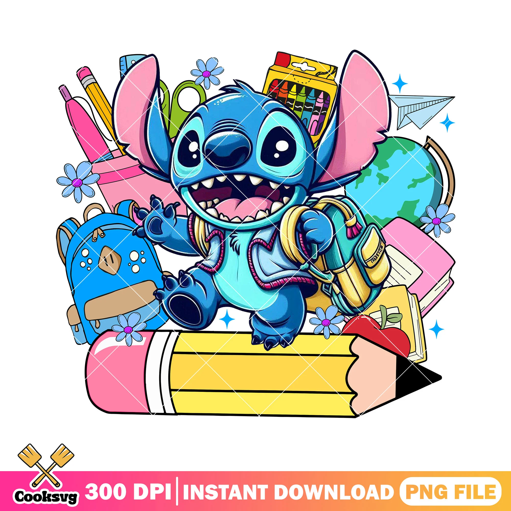 Stitch going school png, love stitch png, welcome back to school png