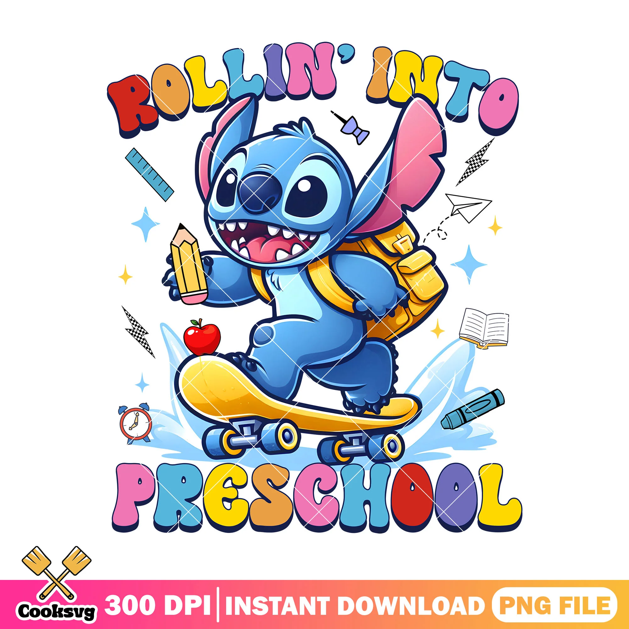 Stitch going skateboard png, blue stitch png, when is back to school png