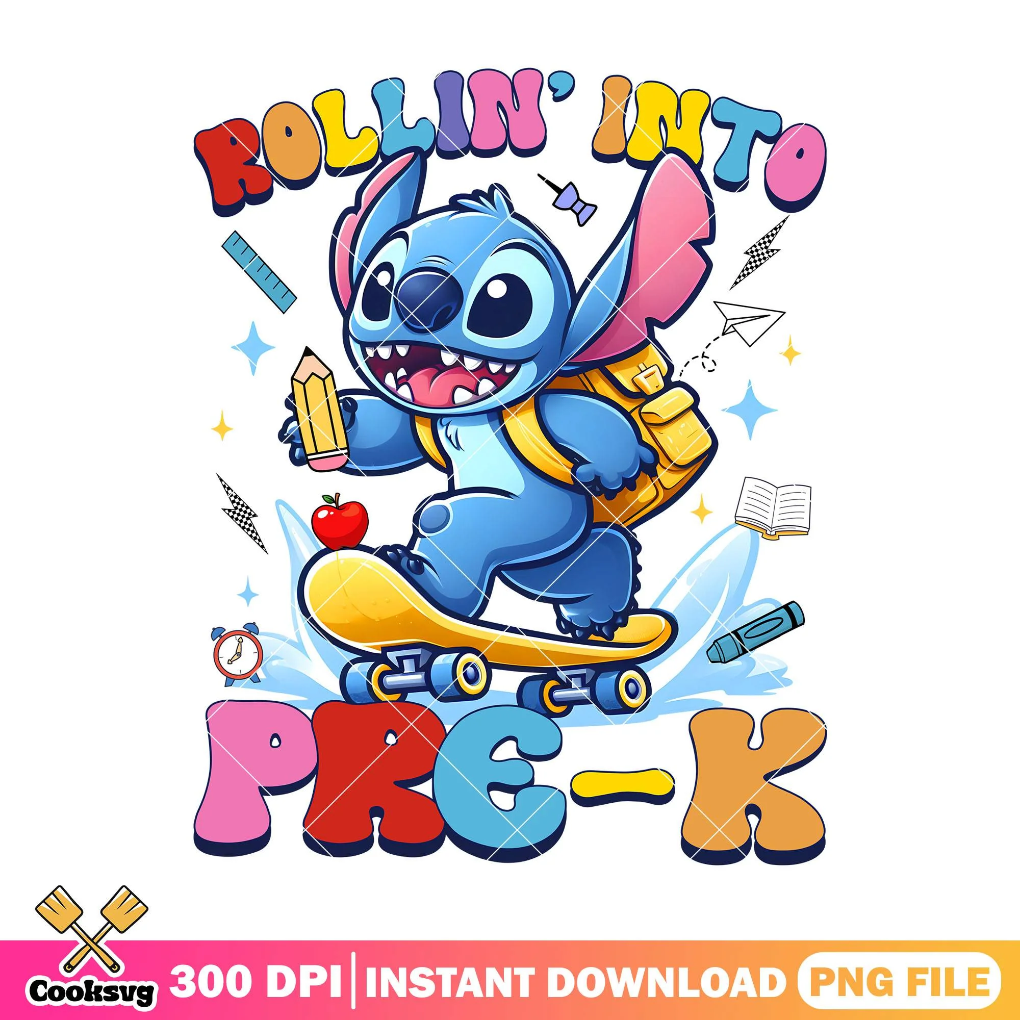 Stitch going skateboard png, art stitch png, happy back to school png