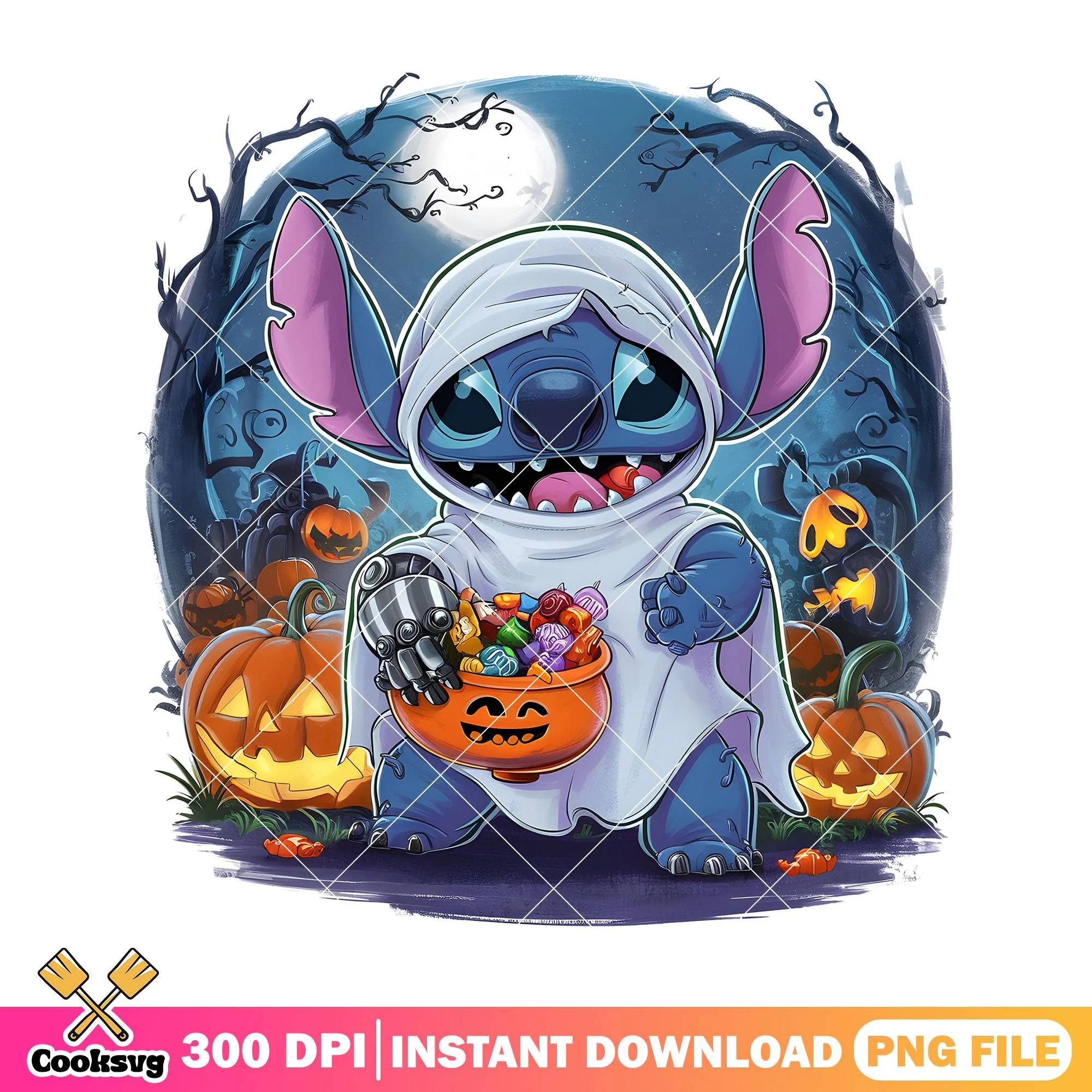 Stitch halloween ghost png, halloween cutome png, disney movie png