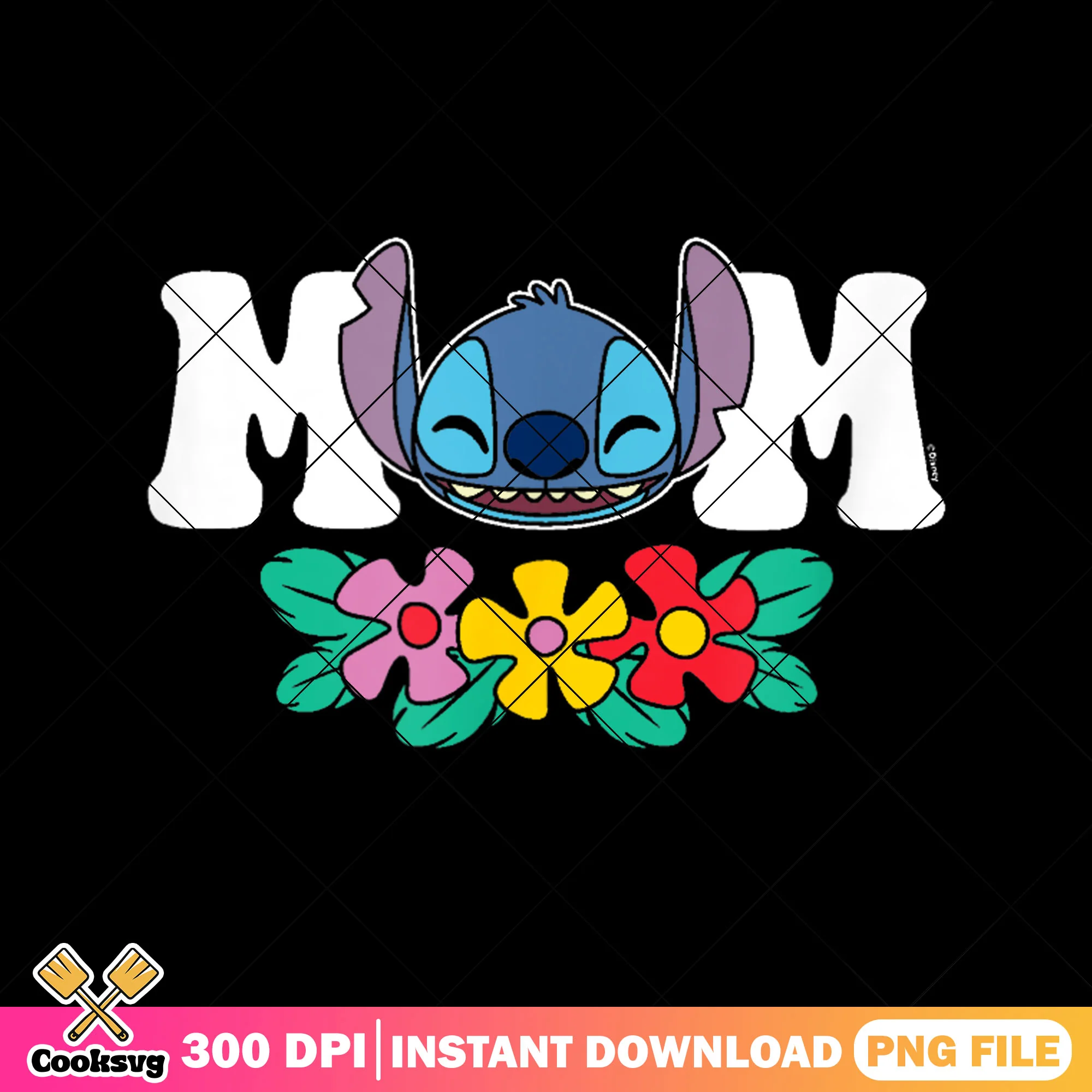 Stitch head mom png, stitch mom png, stitch floral png