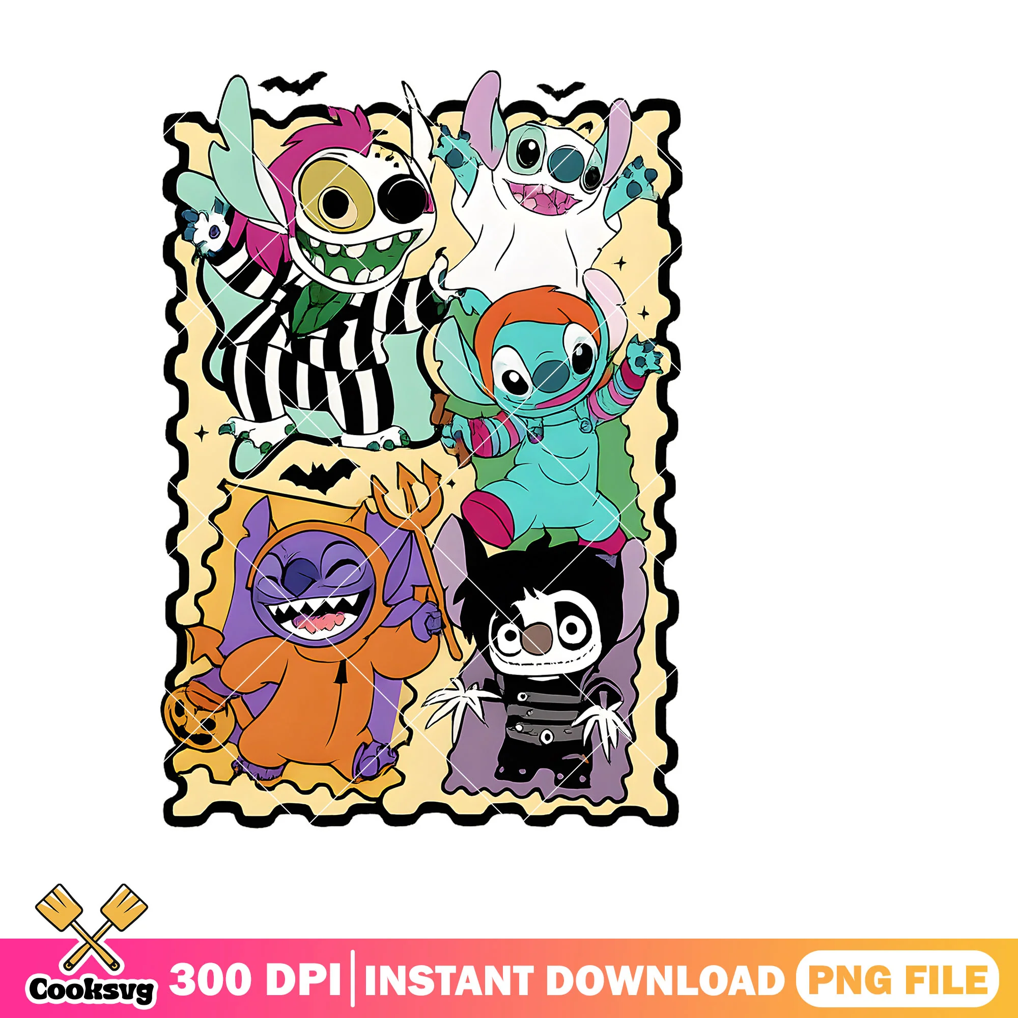 Stitch horror vibes png, stitch halloween png, halloween vibes png