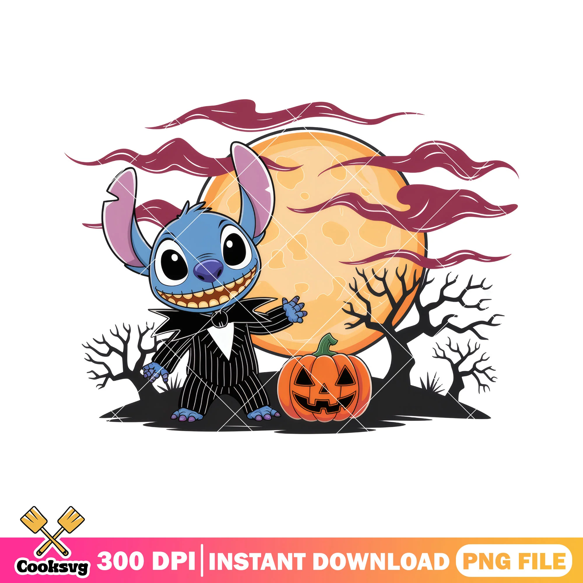 Stitch horror with big moon png, halloween stitch png, stitch art png