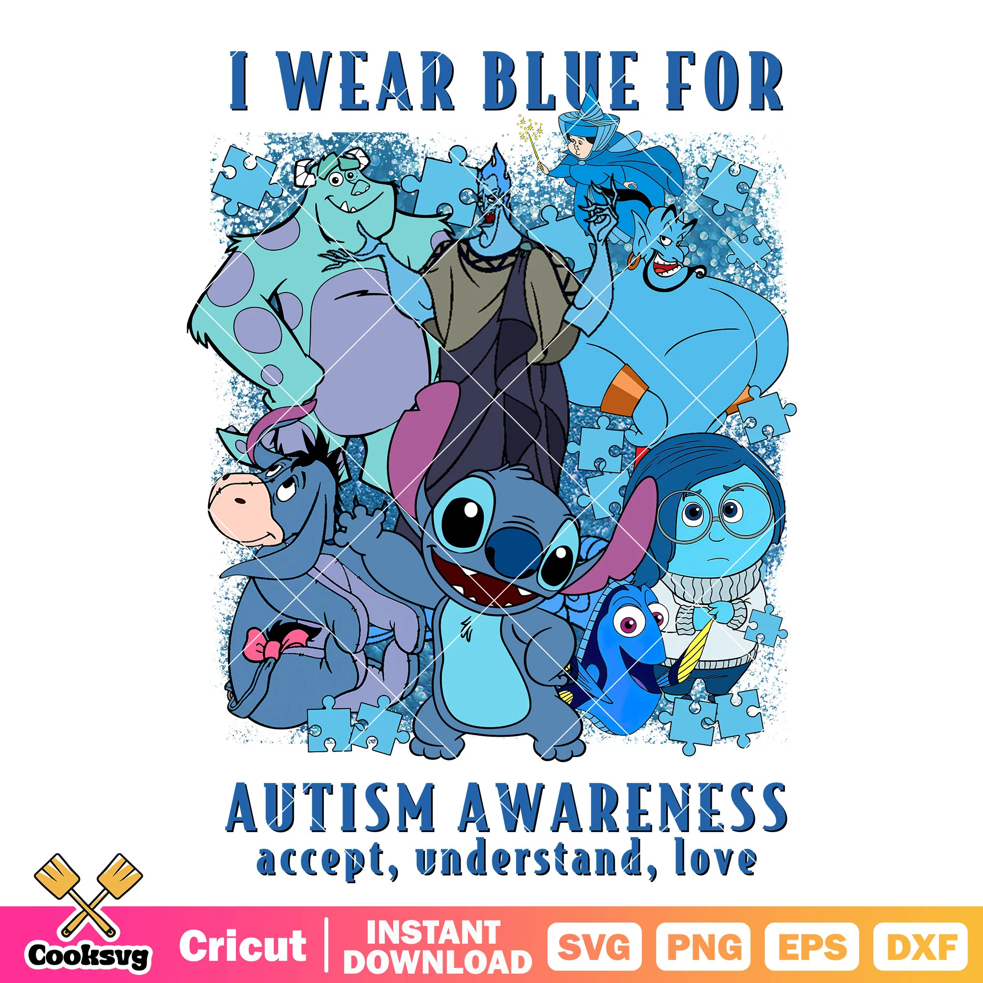 Stitch I wear blue for autism awareness png, autism awareness png