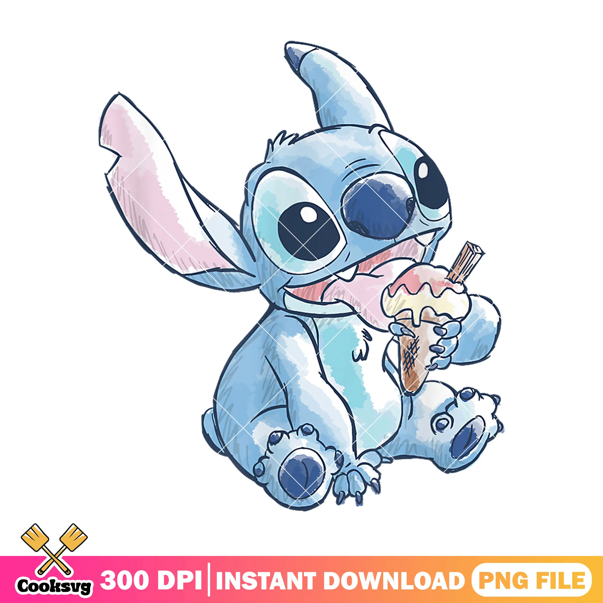 Stitch ice cream watercolor png, stitch ice cream png, cute stitch png