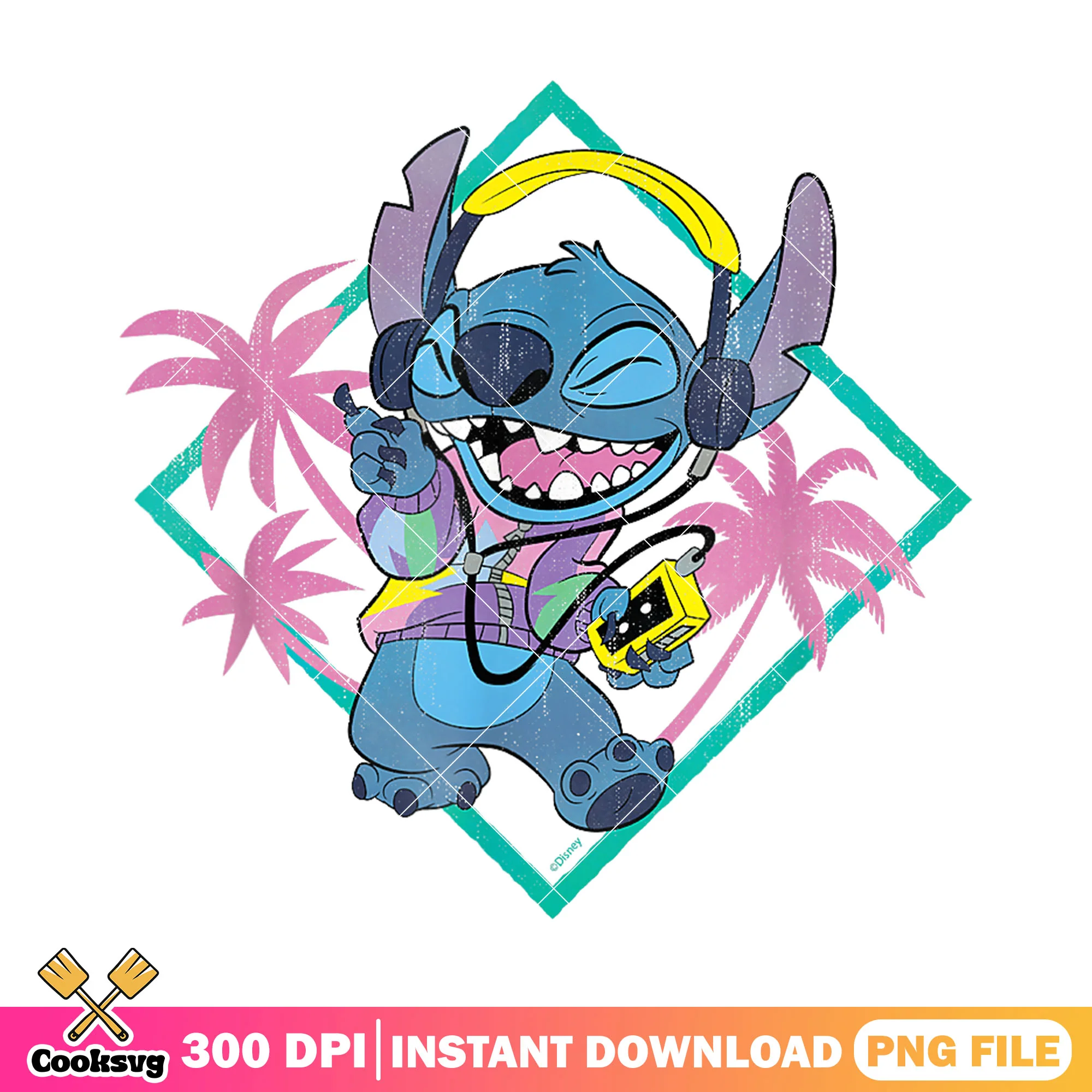 Stitch listen to music png, stitch beach png, stitch music png