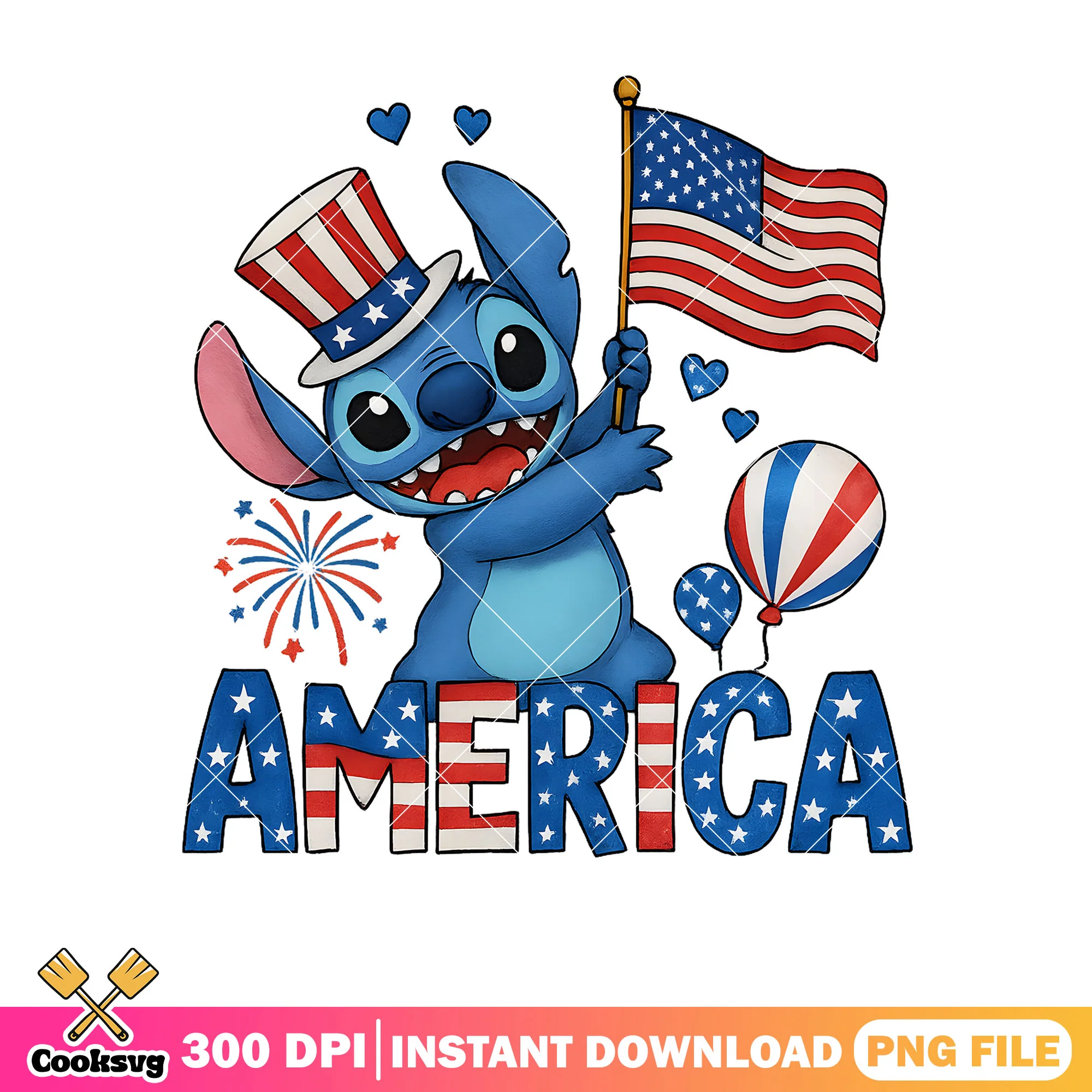 Stitch love america flag png, america flag png, stitch disney png