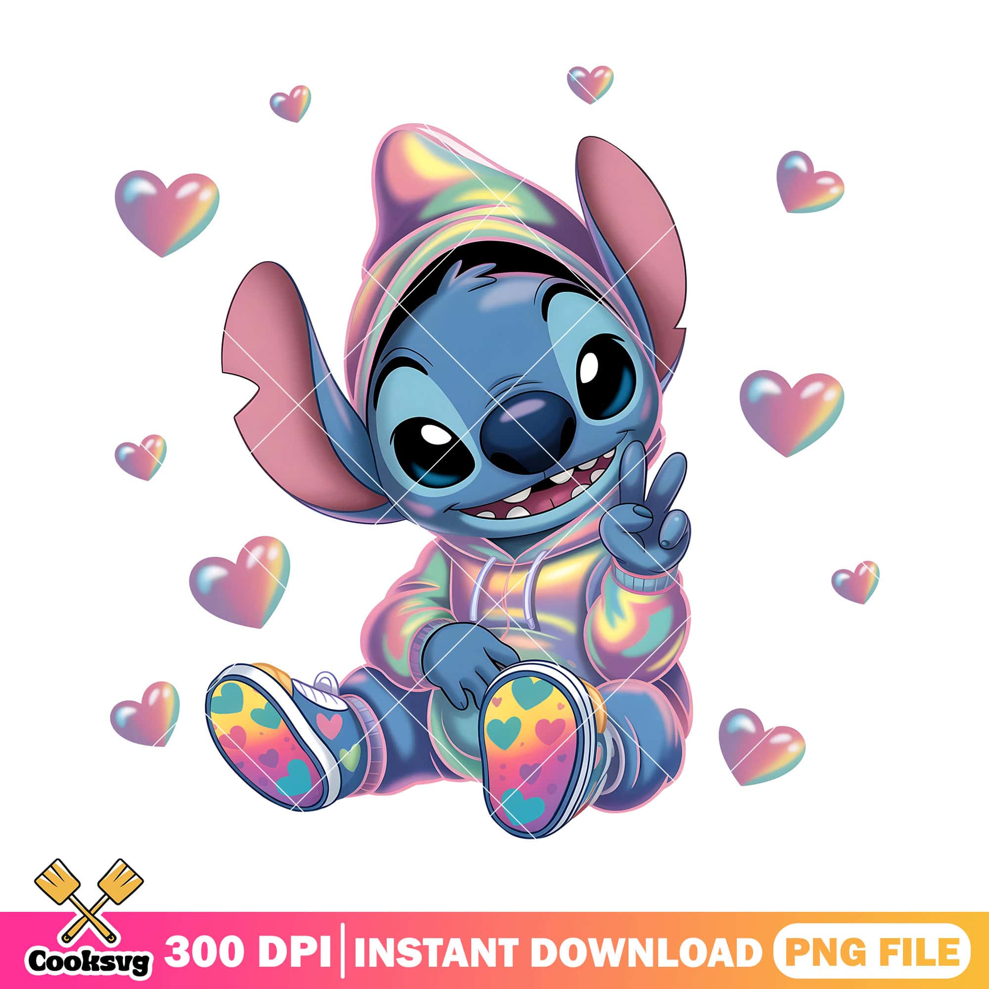 Stitch love colorful png design, love stitch png, cute stitch png