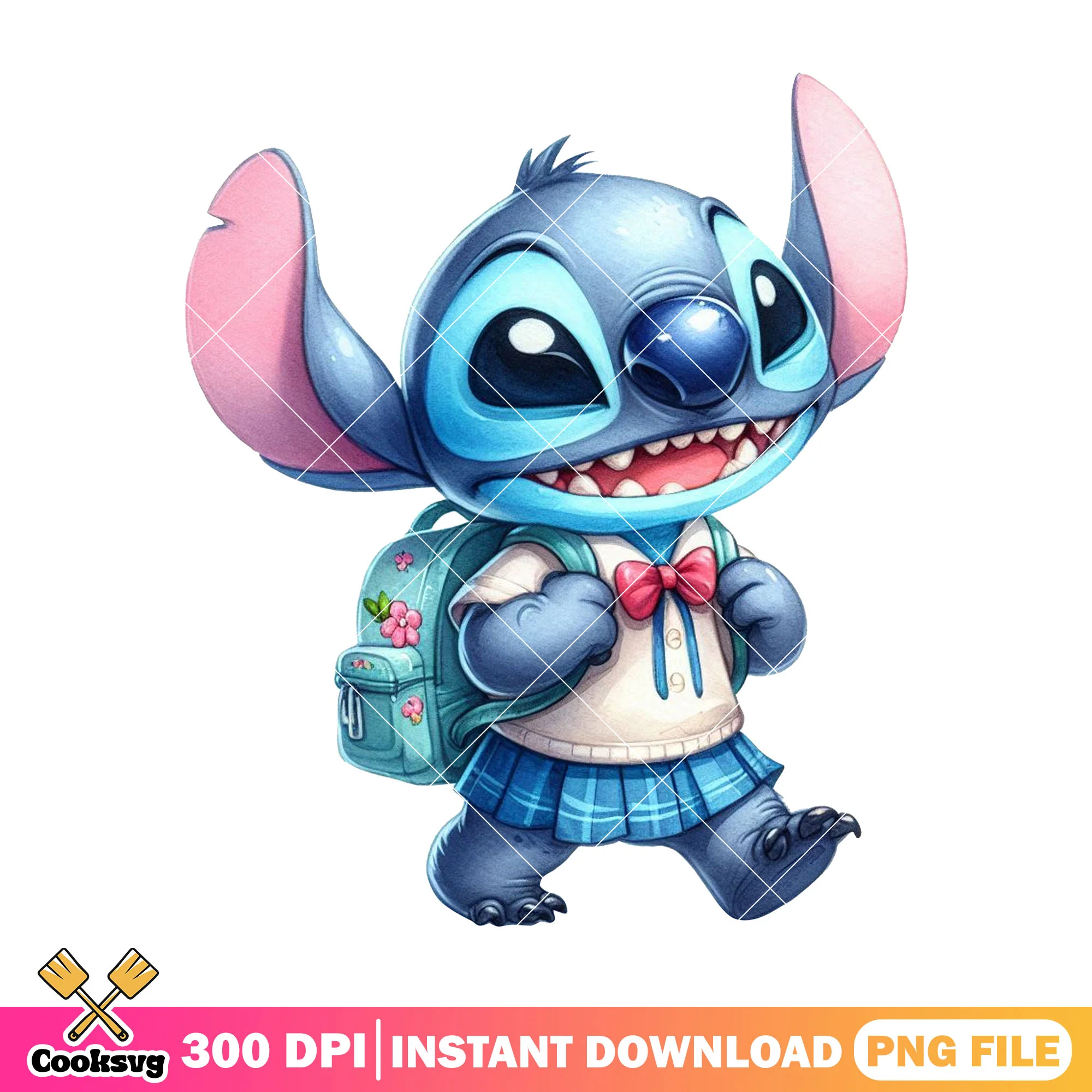 Stitch loves school png, blue stitch png, going back to school png