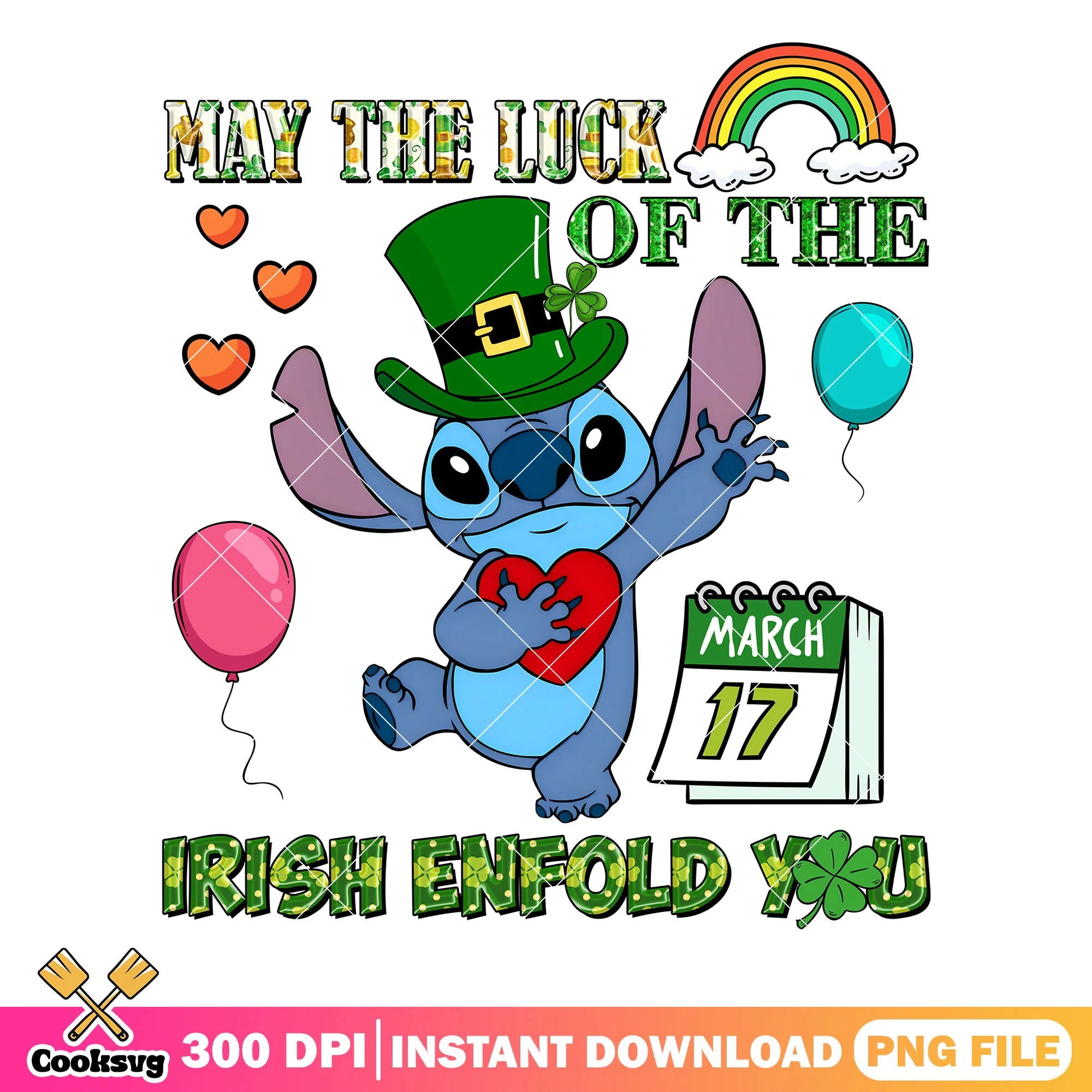 Stitch may the luck of the irish png, stitch st patrick's day png