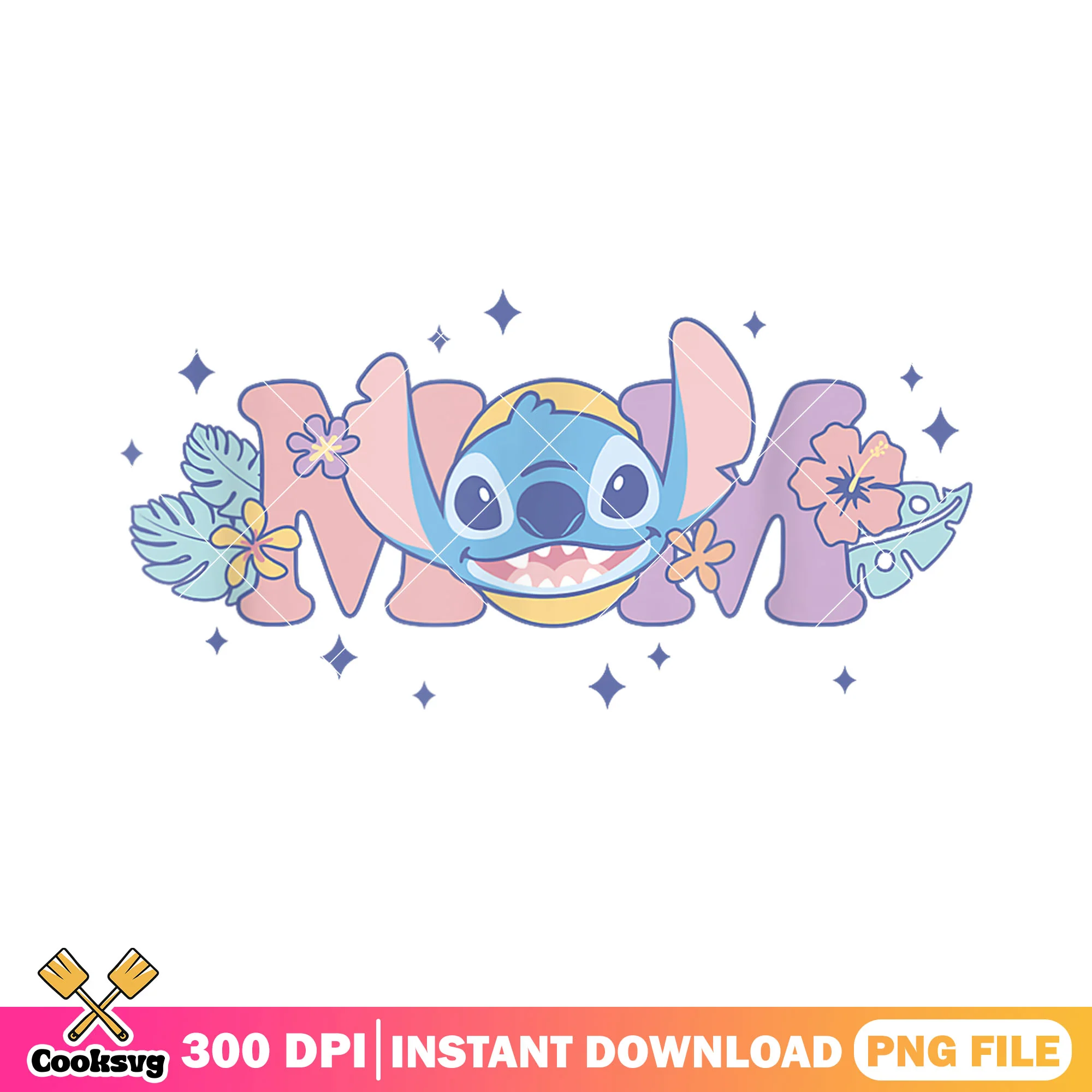 Stitch mom cute floral png, stitch mom png, stitch face png