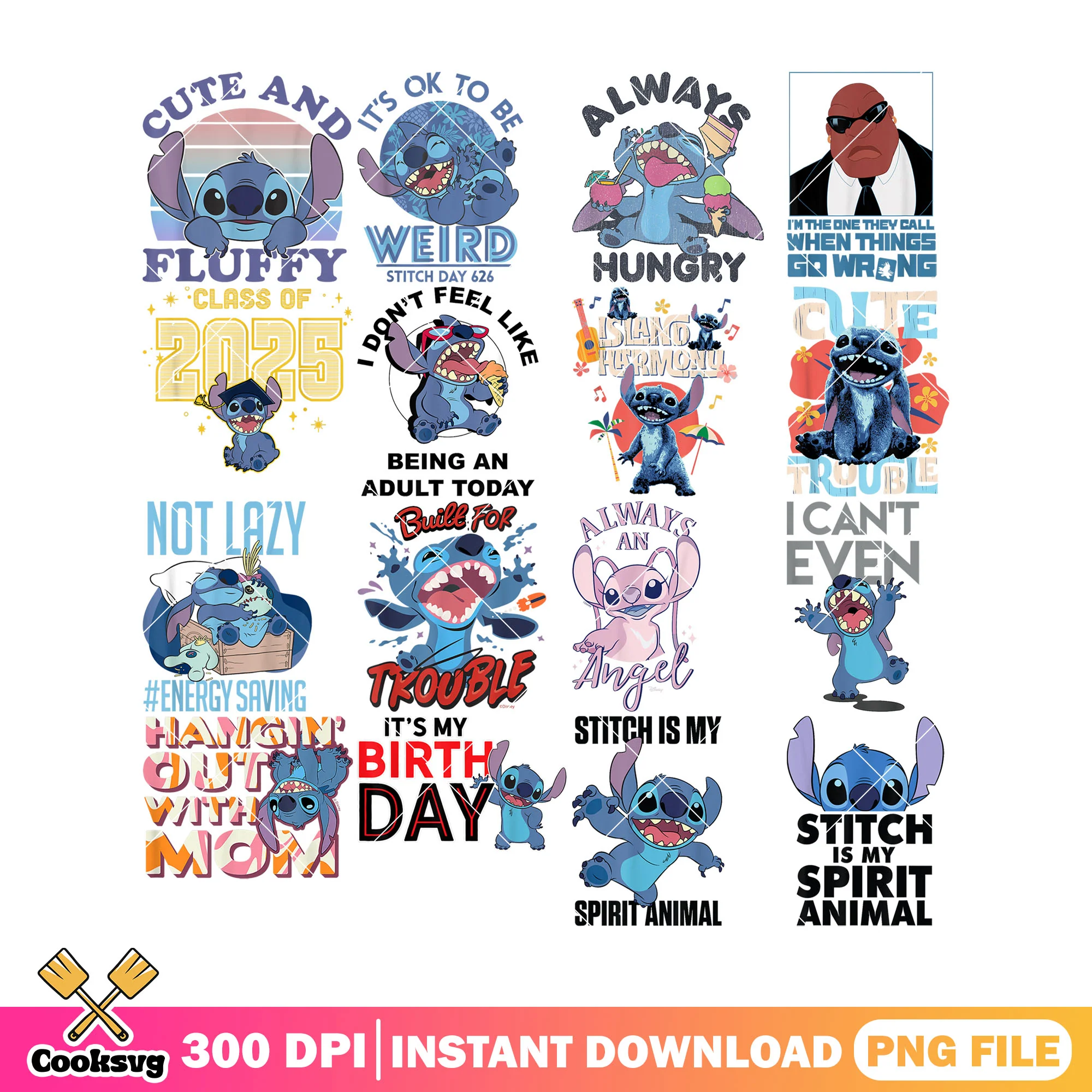 Stitch my spirit animal png bundle, stitch quotes png, cute stitch png
