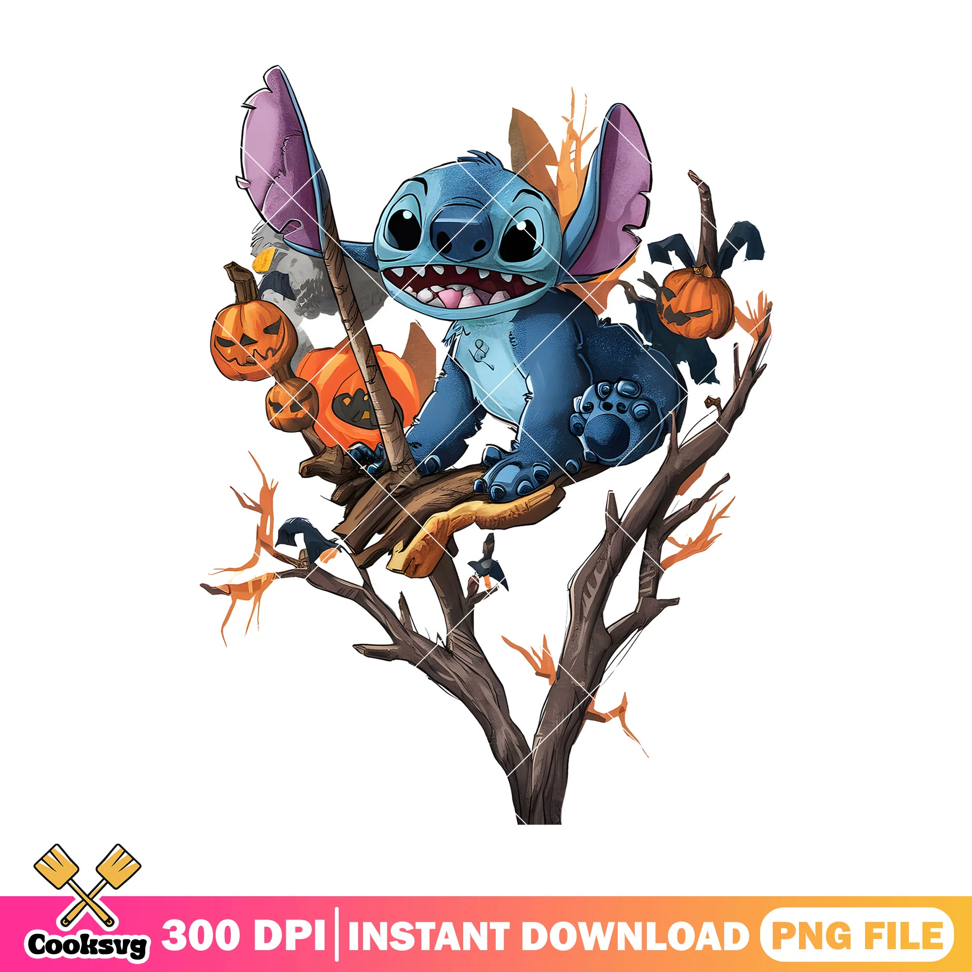 Stitch on the tree  png, halloween decor png, disney movies png