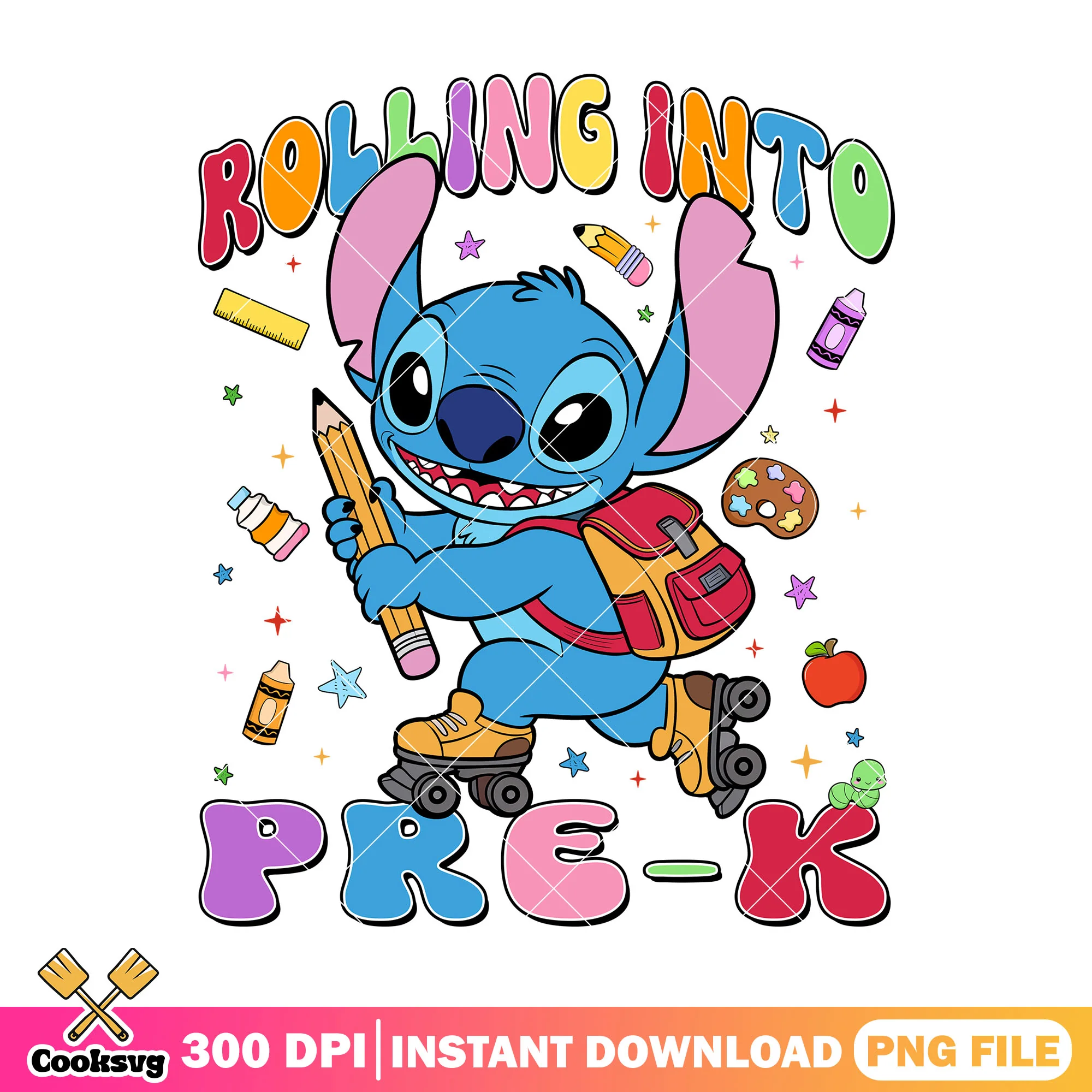 Stitch pre-k design png, back to school decor png, disney cartoon png