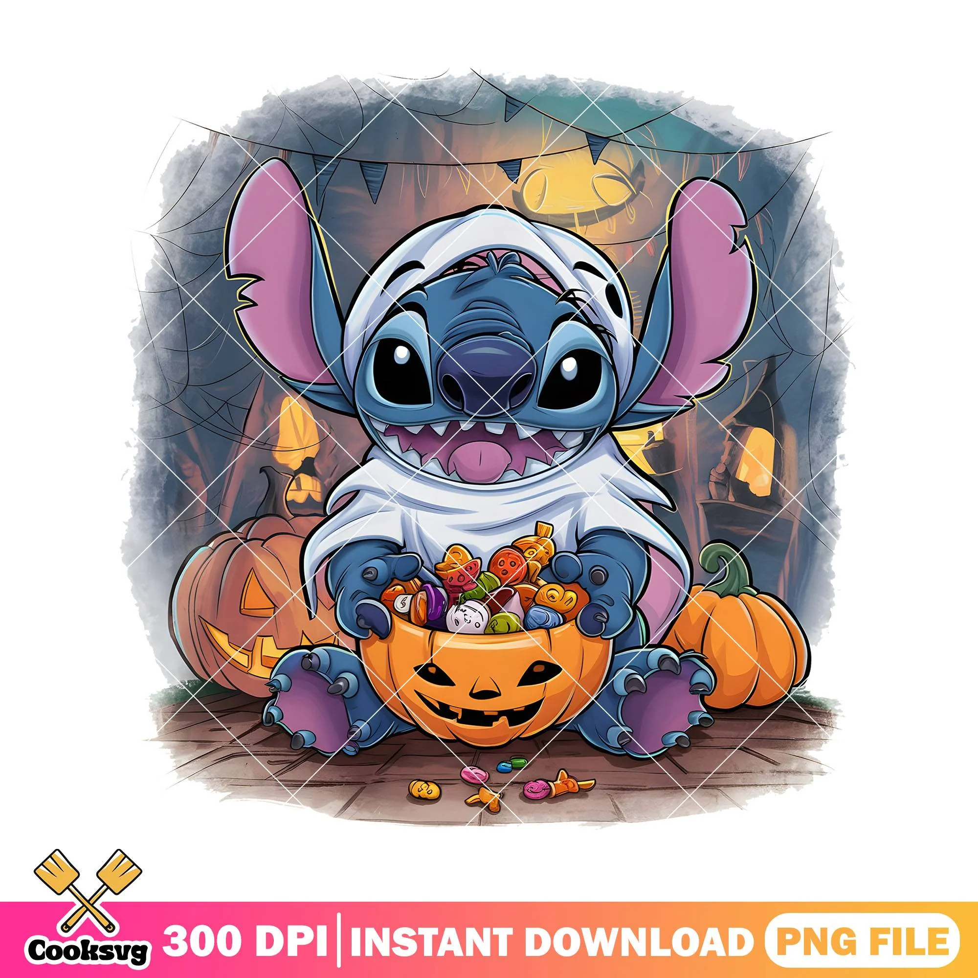 Stitch pumkin design png, halloween decor png, disney plus png