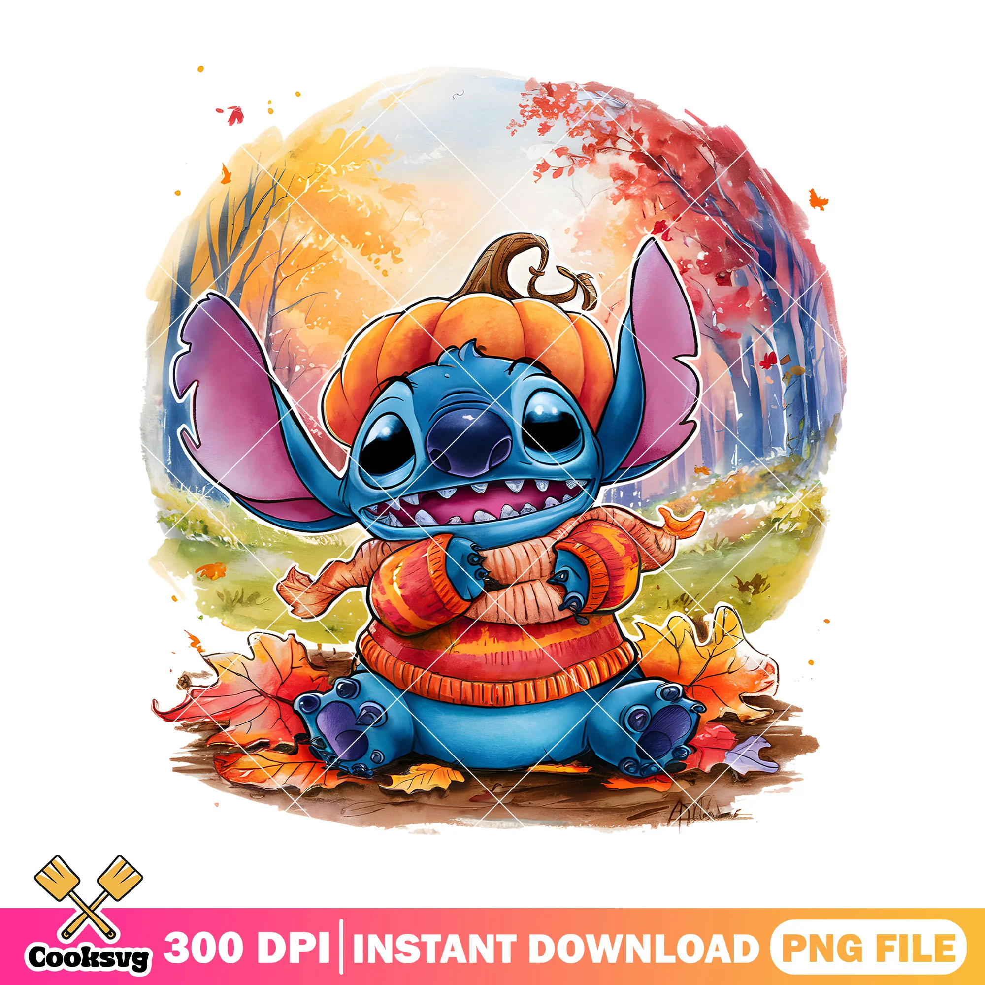 Stitch pumpkin autumn png, halloween movie png, disney plus png