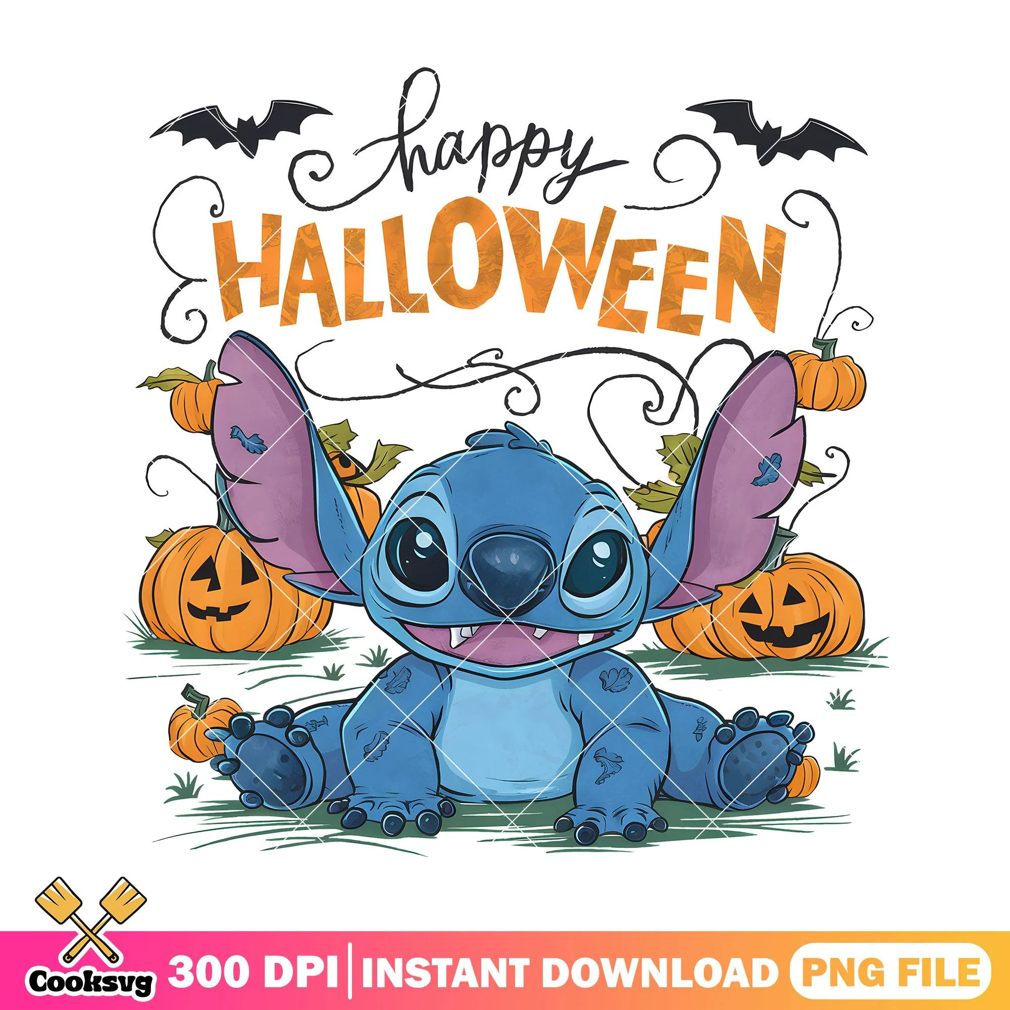 Stitch pumpkin cute png, happy halloween png, disney movies png