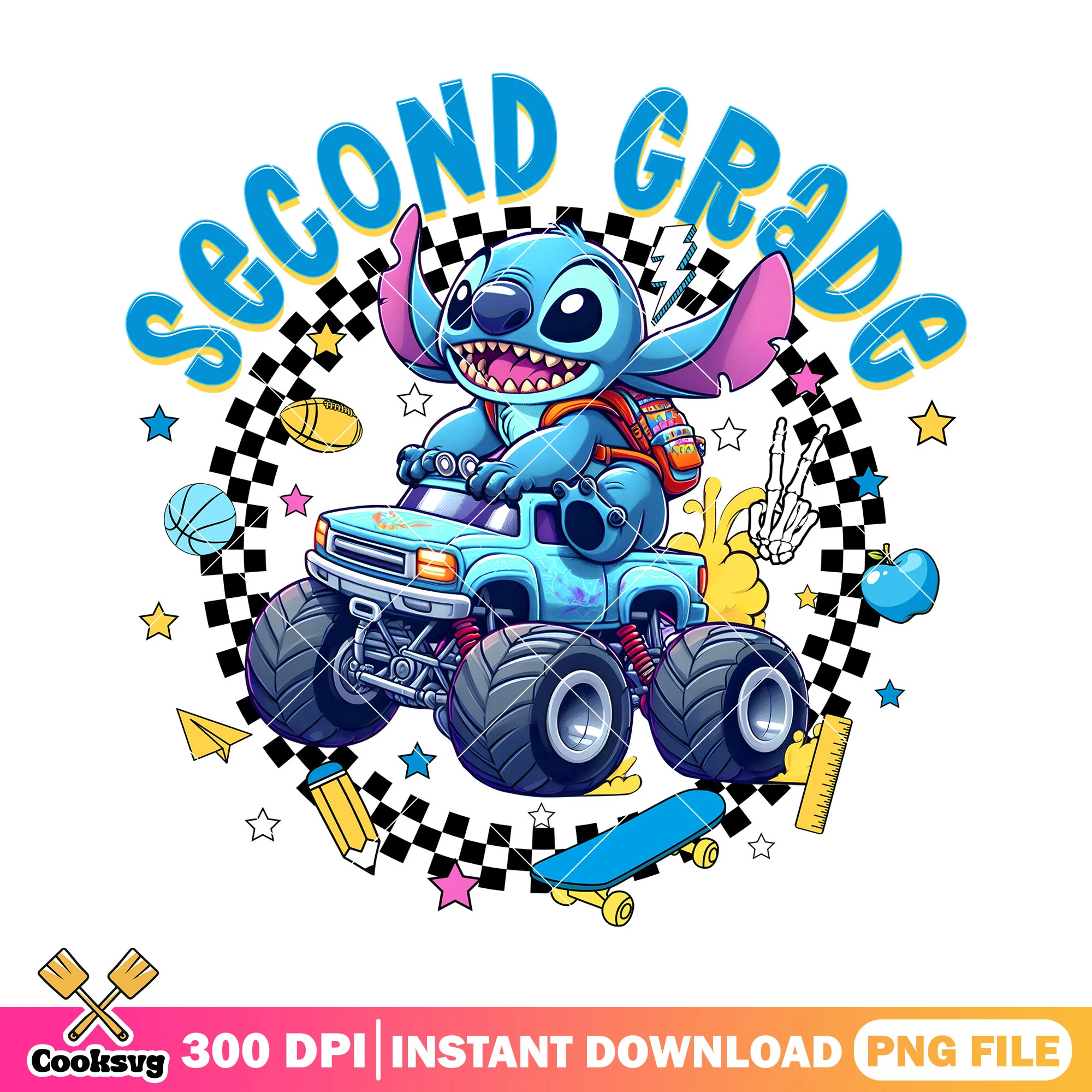 Stitch second grade design png, 2nd grade png, back to school day png