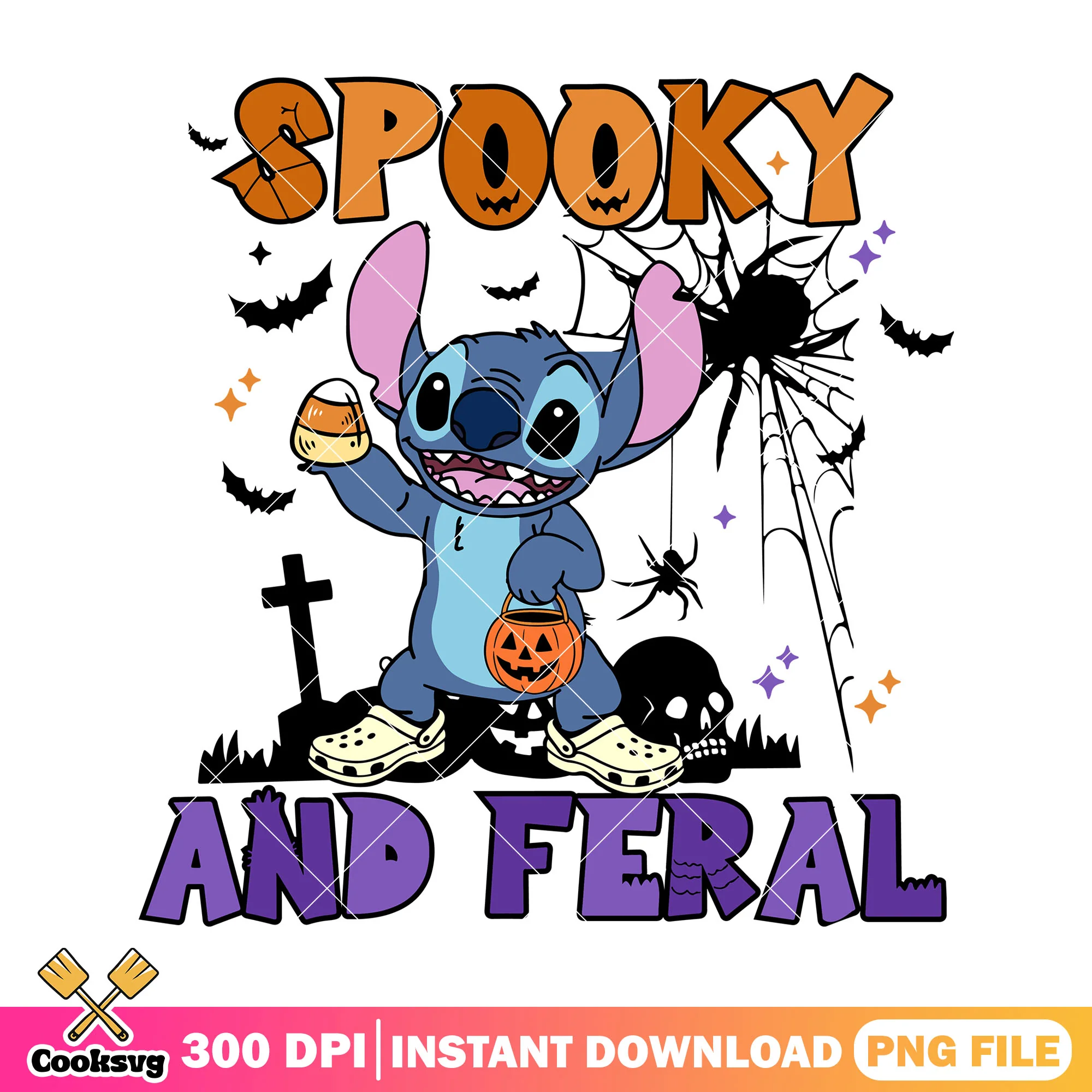 Stitch spooky and feral png, halloween decor png, disney characters png