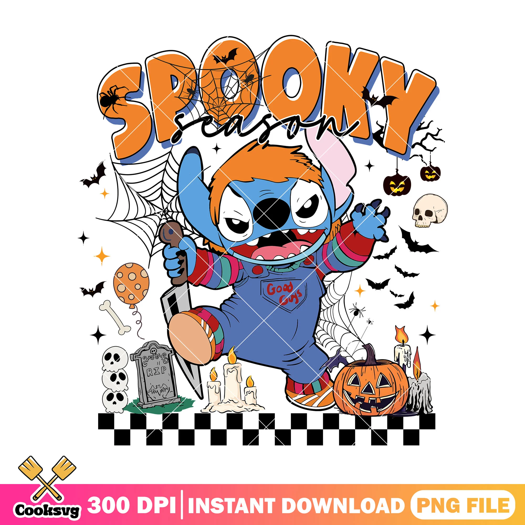 Stitch spooky chucky png, chucky horror png, stitch halloween png