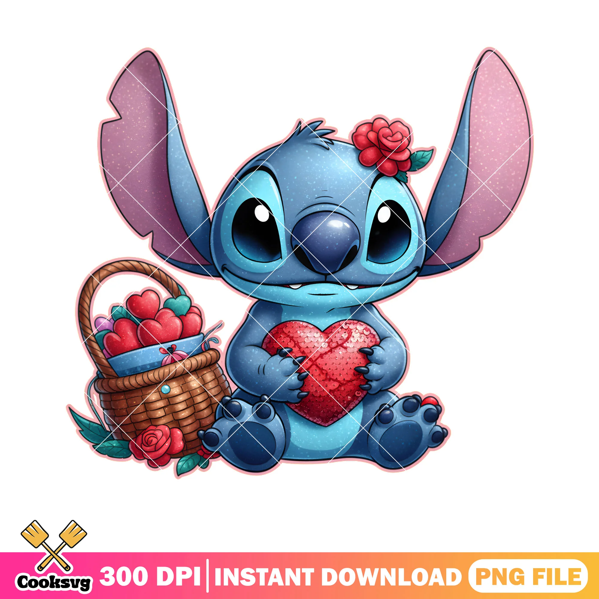 Stitch valentine heart hunter png, valentine gifts png, valentine png