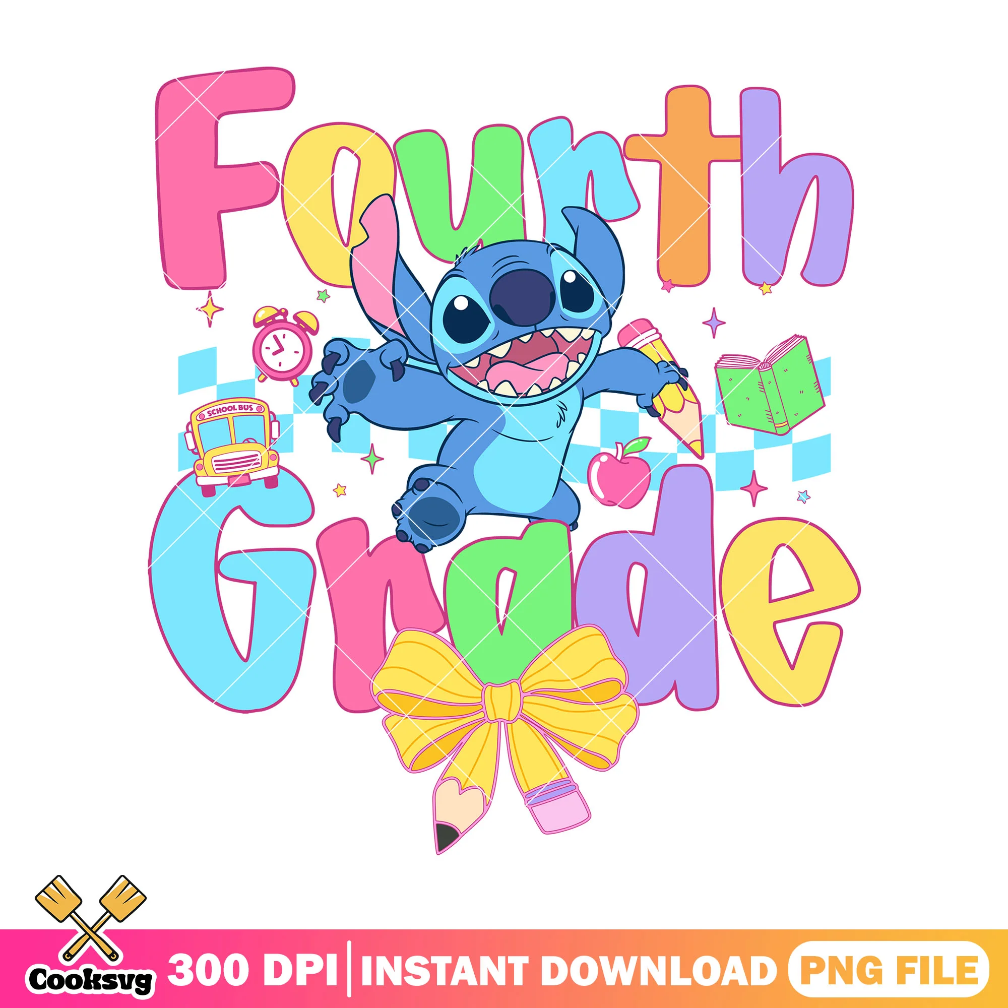 Stitch with fourth grade png, disney cartoon png, go back to school png