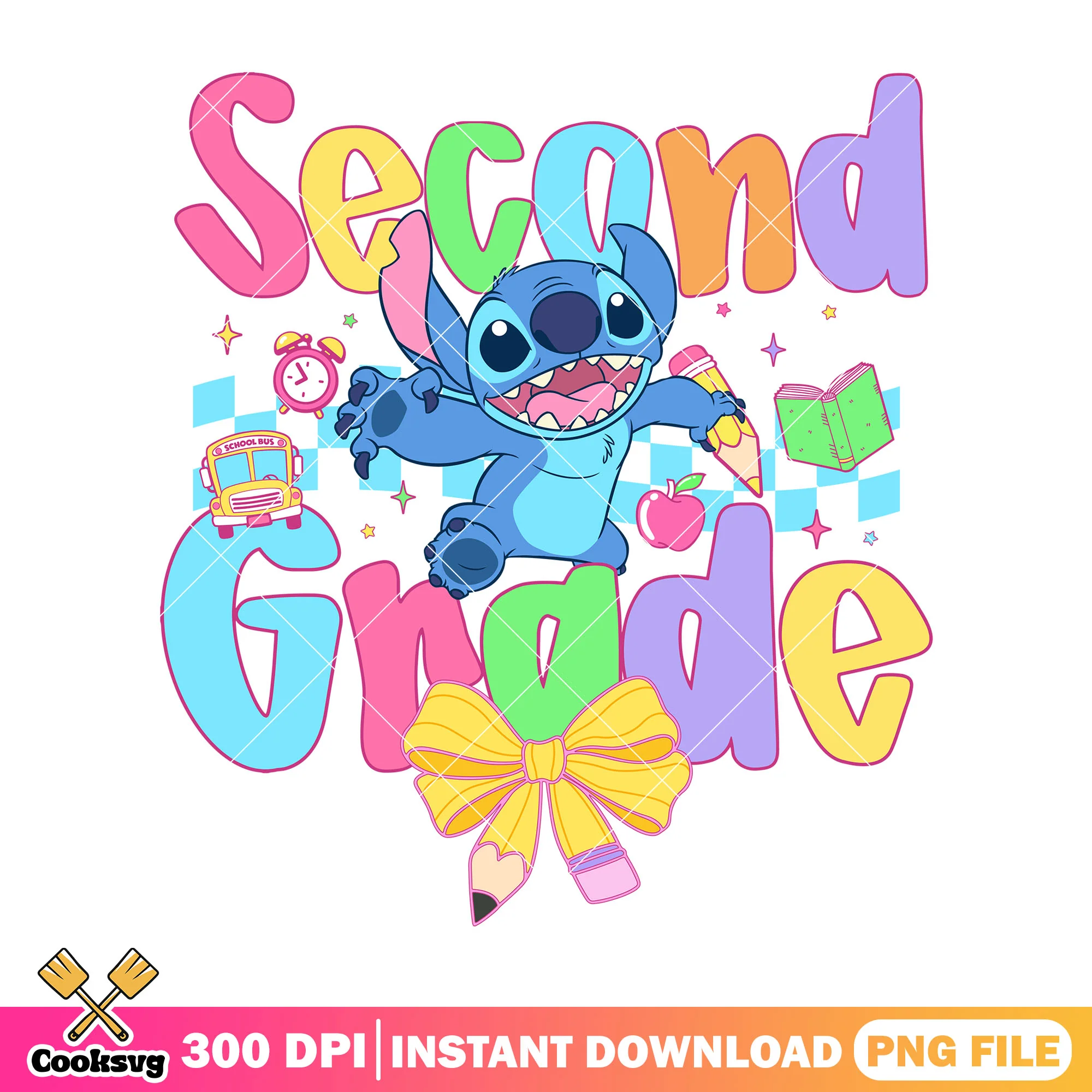 Stitch with second grade png, stitch cartoon png, go back to school png