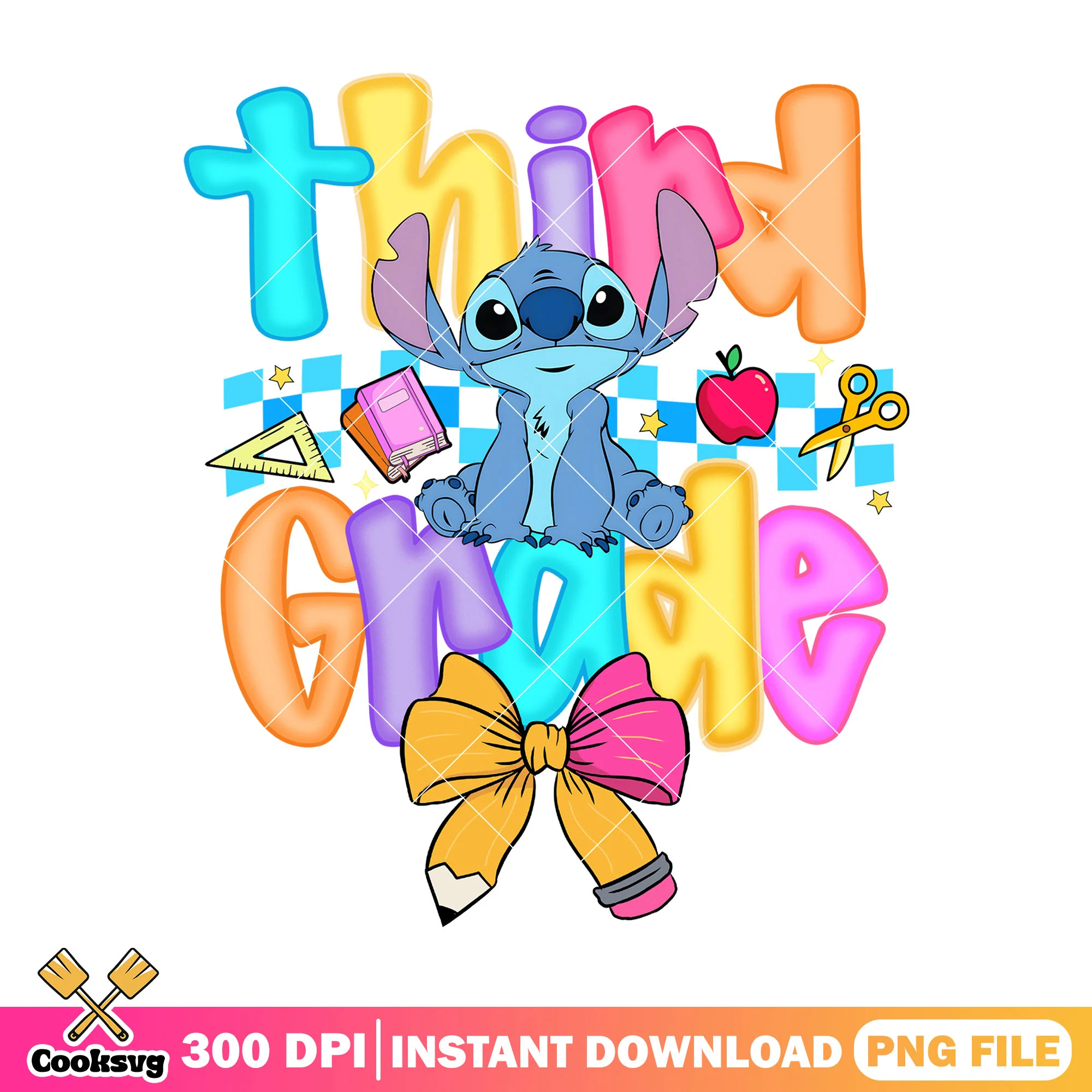Stitch with third grade png, disney world png, go back to school png