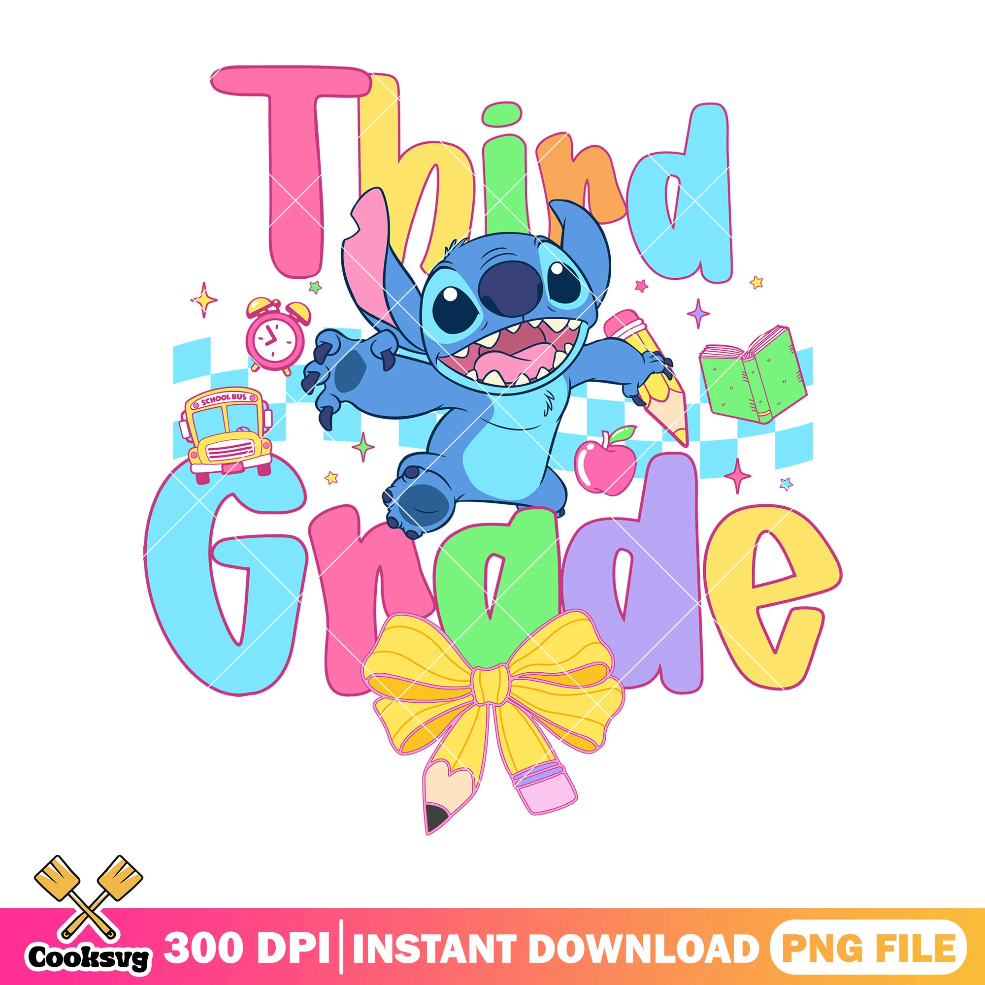 Stitch with third grade png, stitch cute png, going back to school png