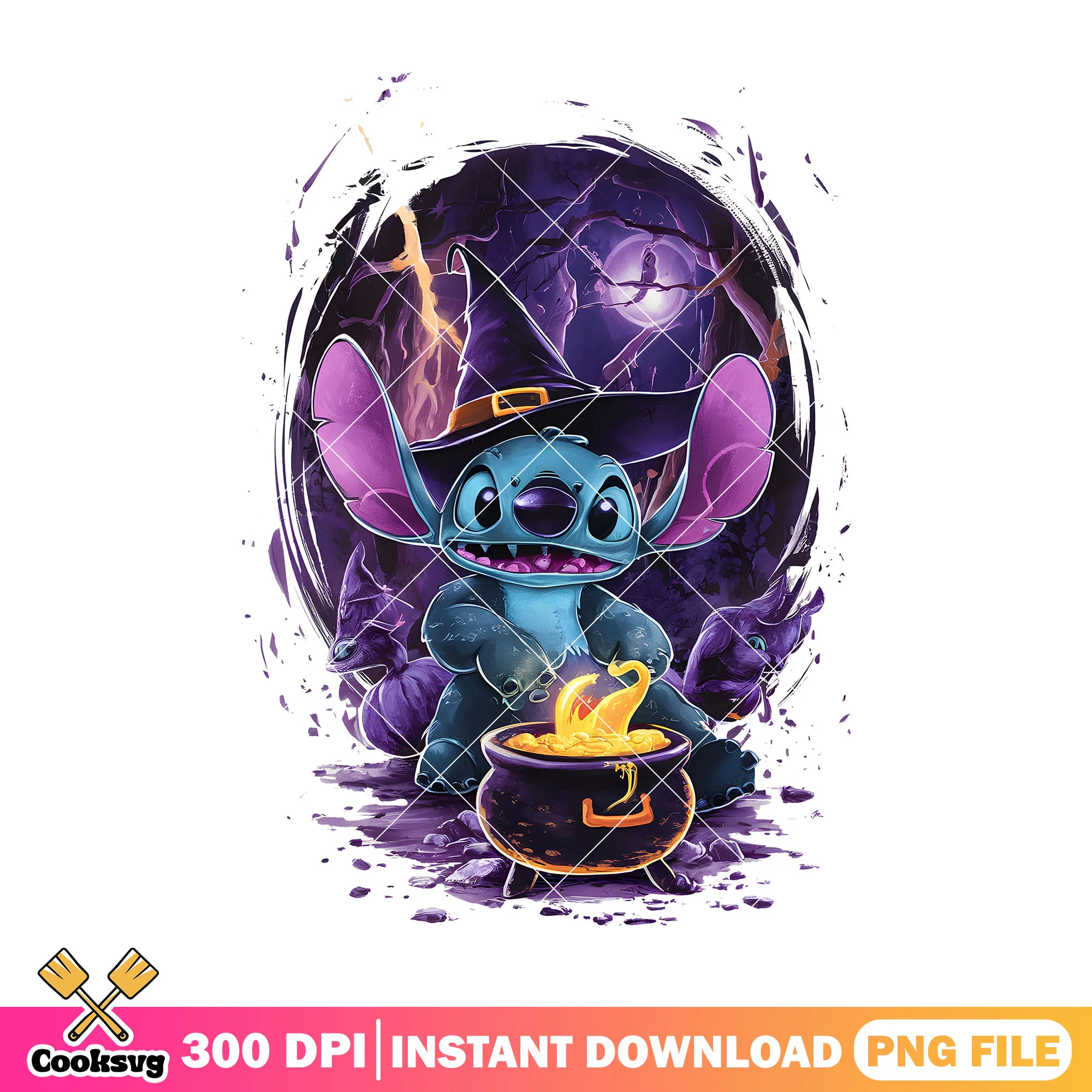 Stitch with witch hat png, halloween movie png, disney plus png