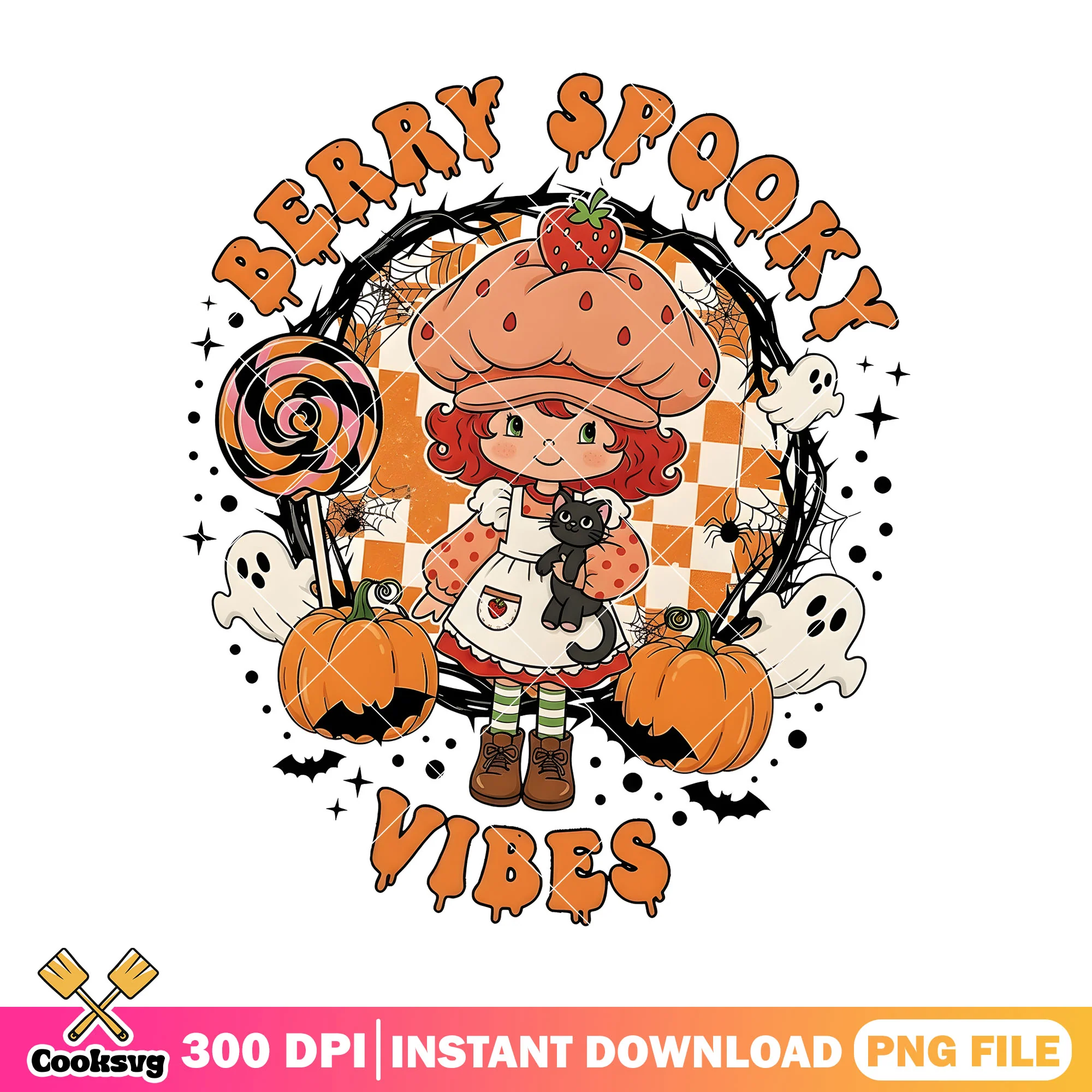 Strawberry stay spooky png, starry night png, berry png