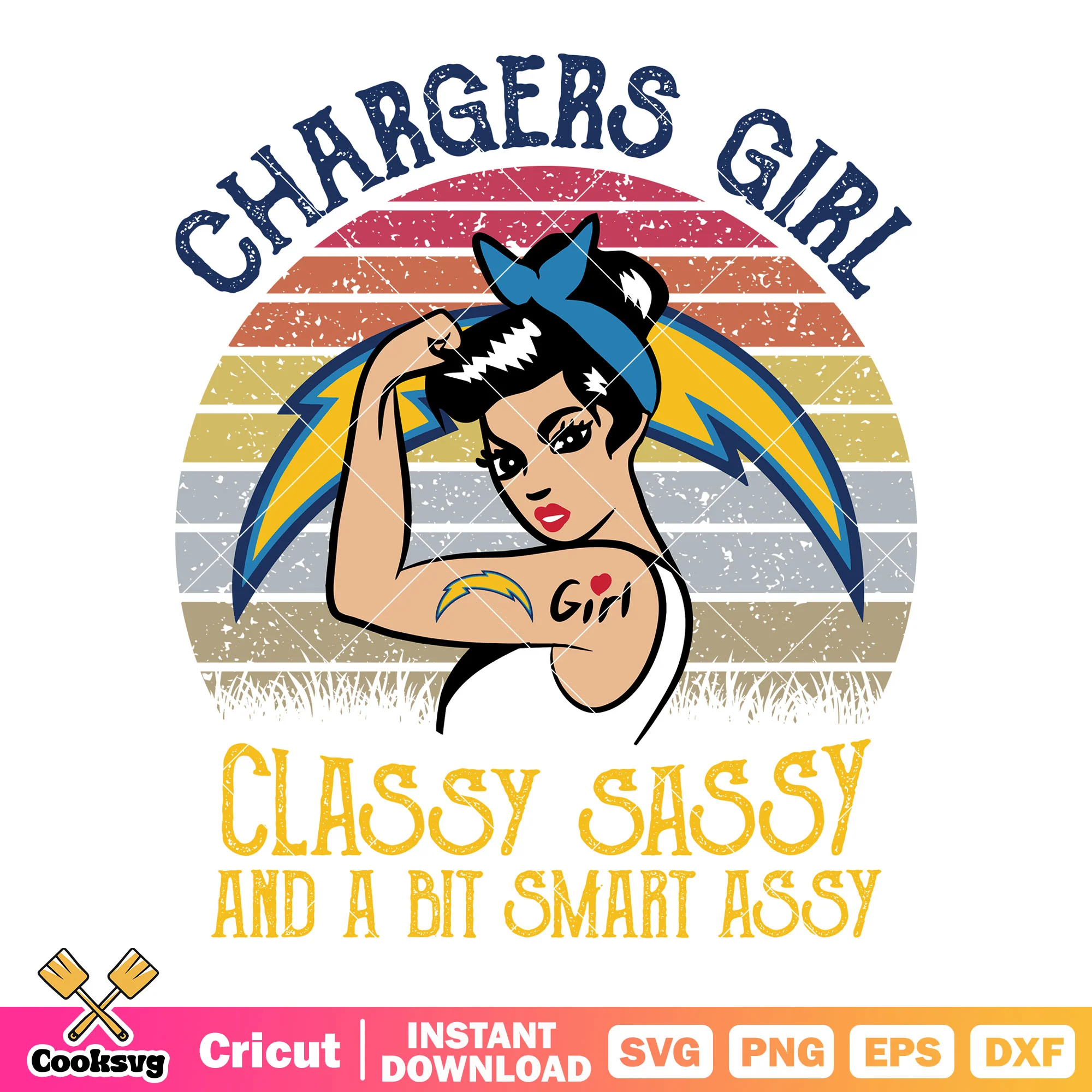 Strong girl with the lightning svg, los angeles chargers svg, nfl svg