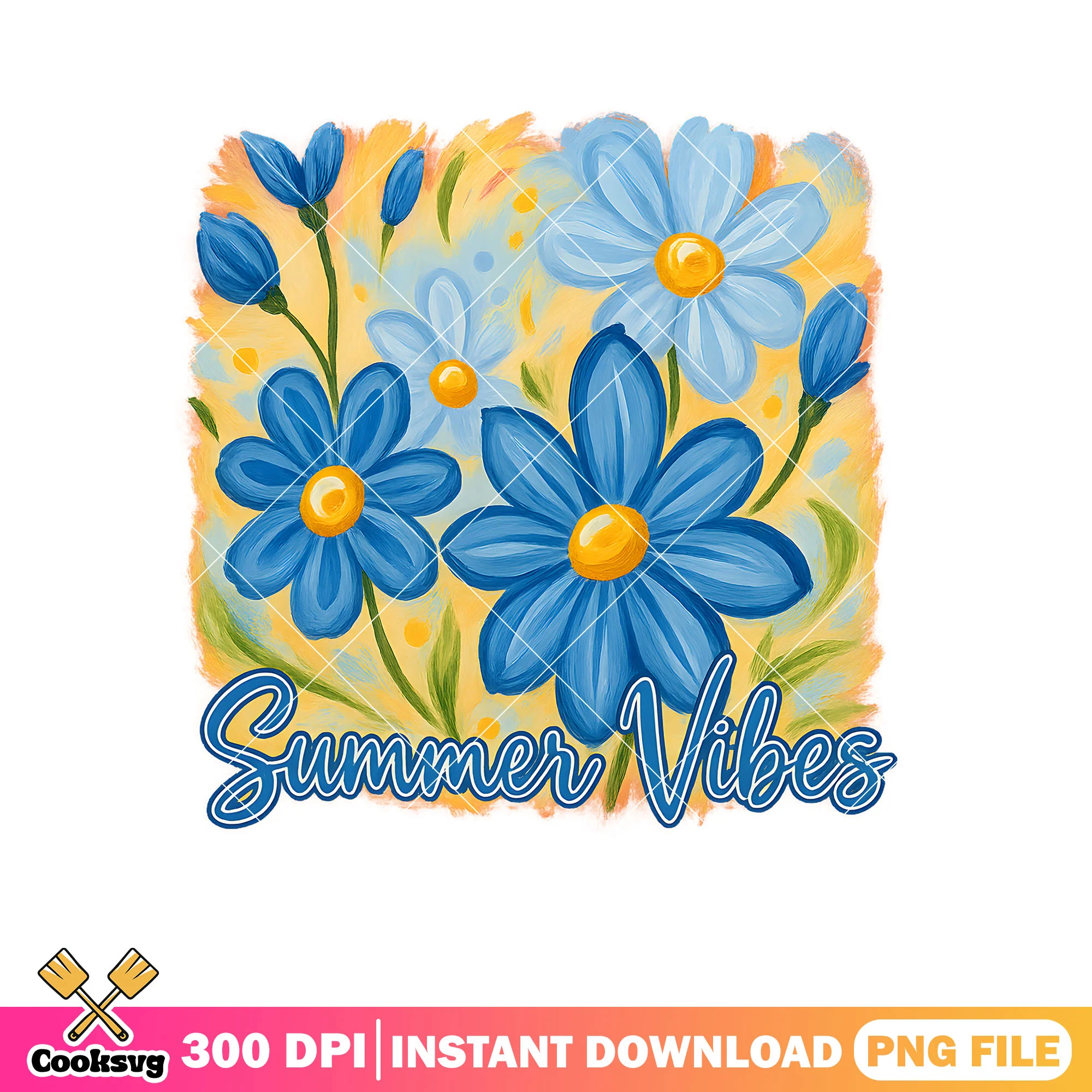 Summer blue flower vibes png, summer vibes png, summer time png