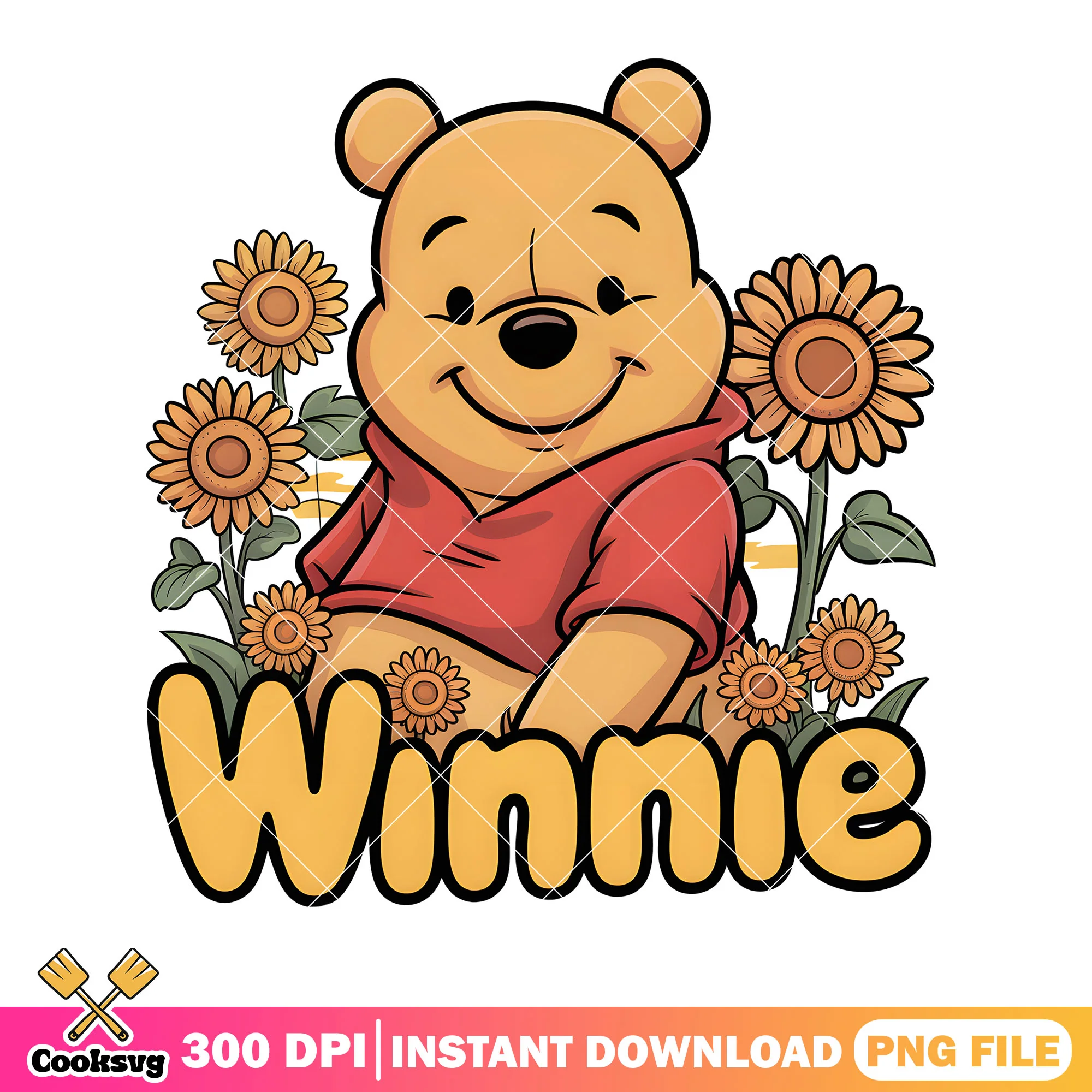 Sunflower winnie bear png, winnie the pooh png, disney poster png