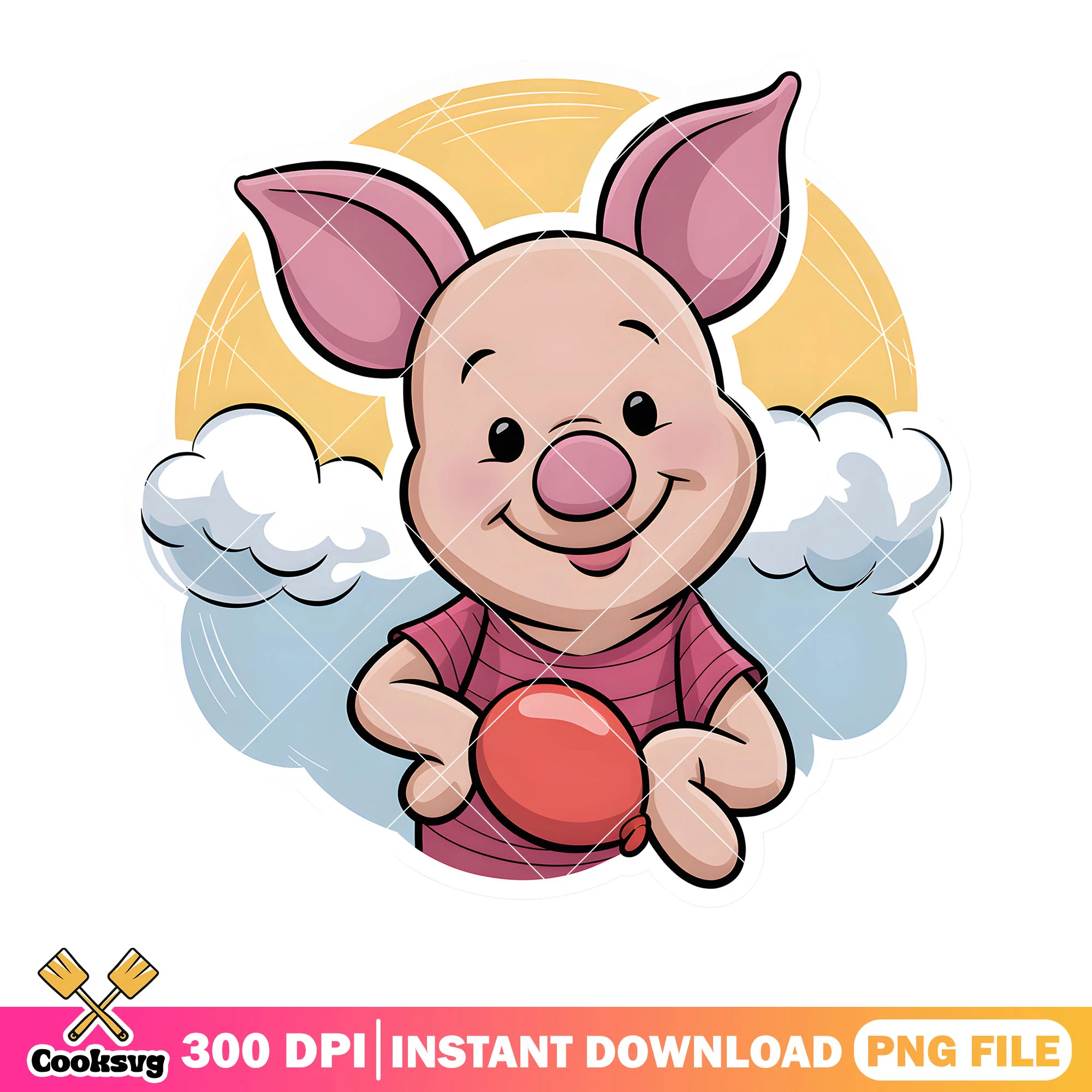Sunset piglet sticker balloon png, pooh friends png, disney piglet png