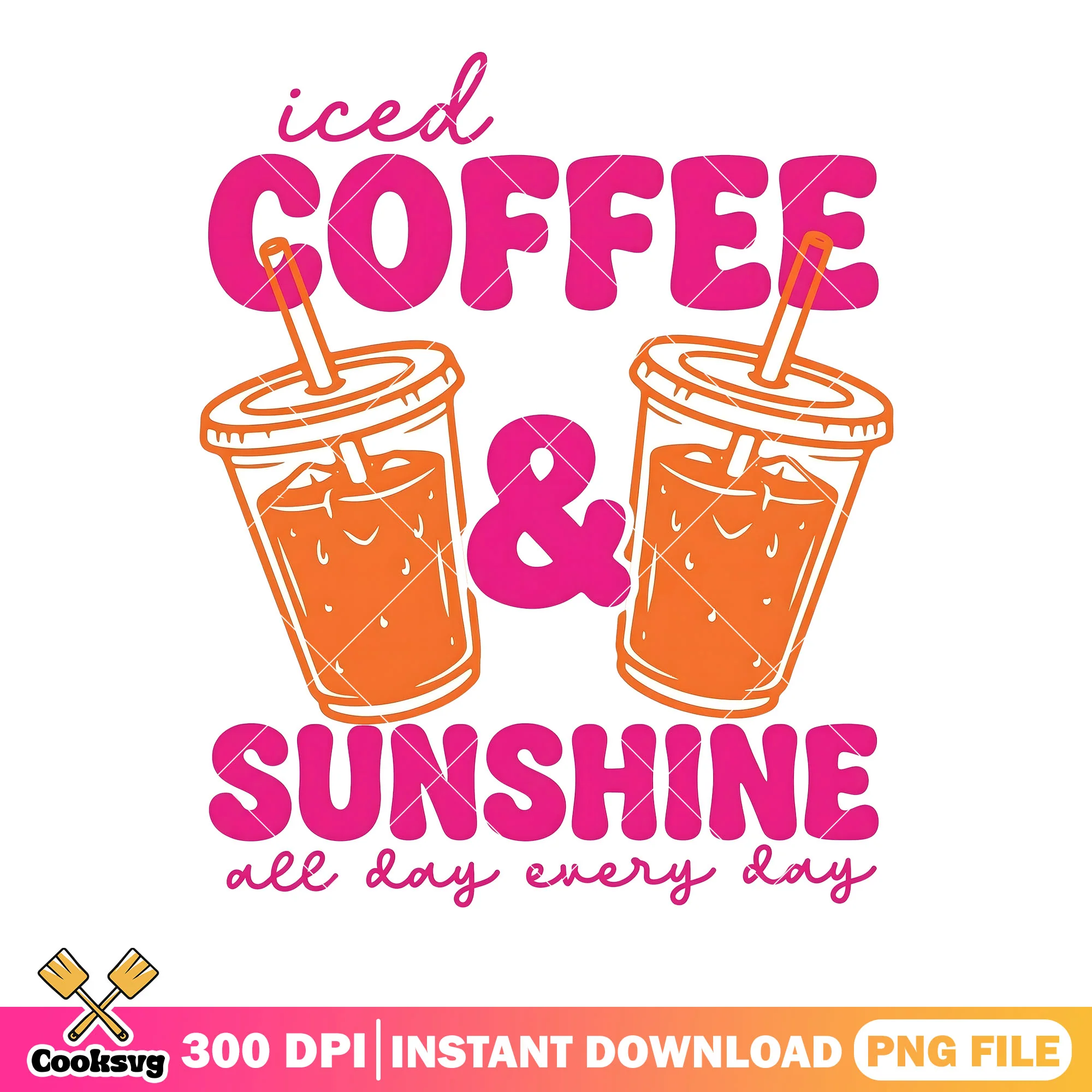 Sunshine all day everyday png, iced coffee png, beach vibes png