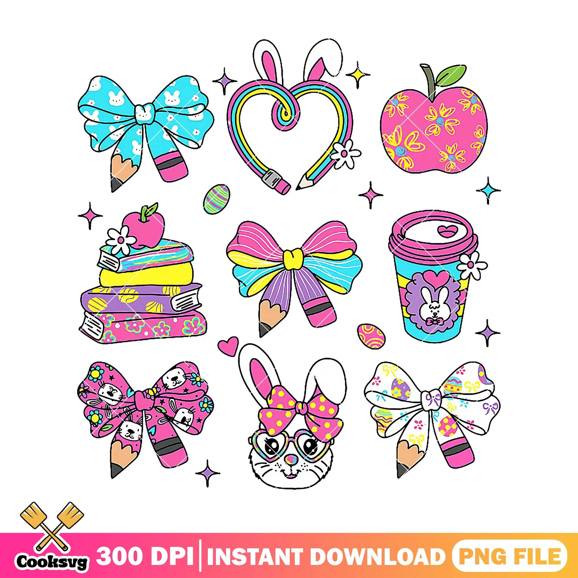 Supplies cute design png, items colors png, back to school decor png