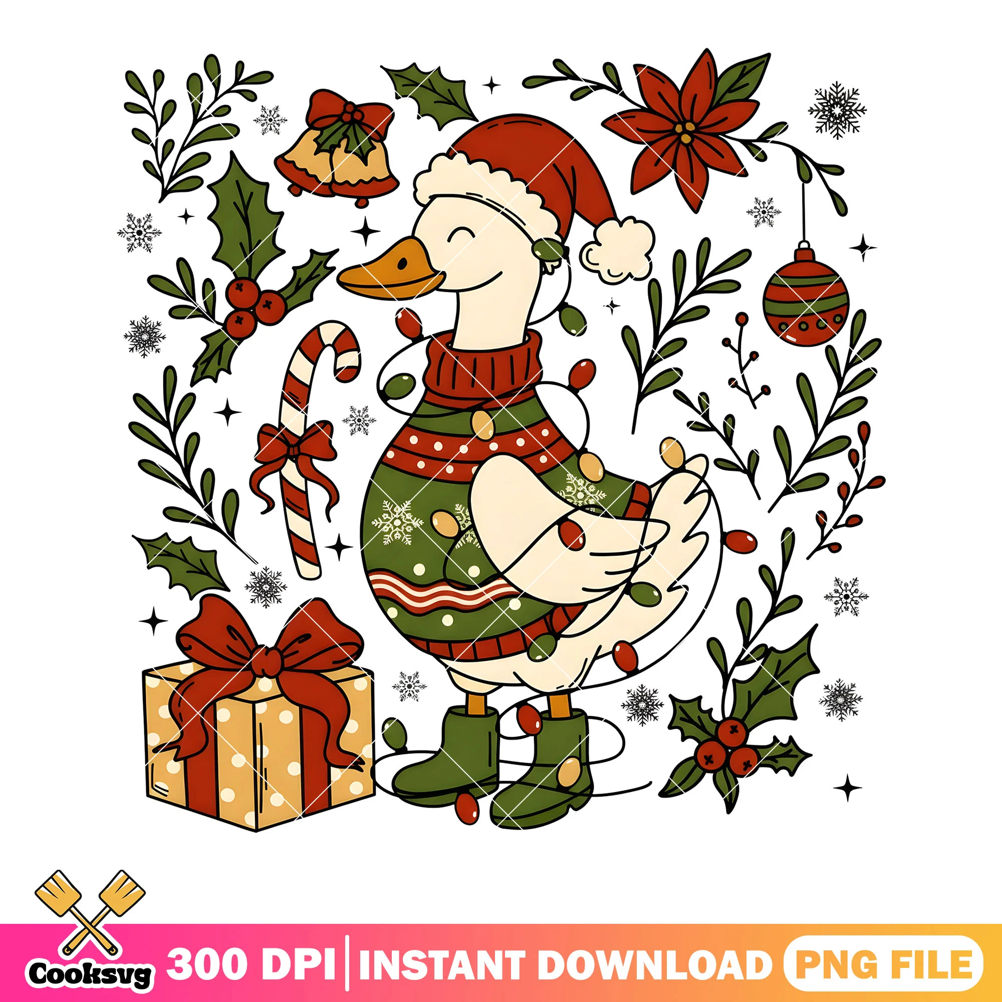 Sweater christmas candy and goose png, christmas presents png
