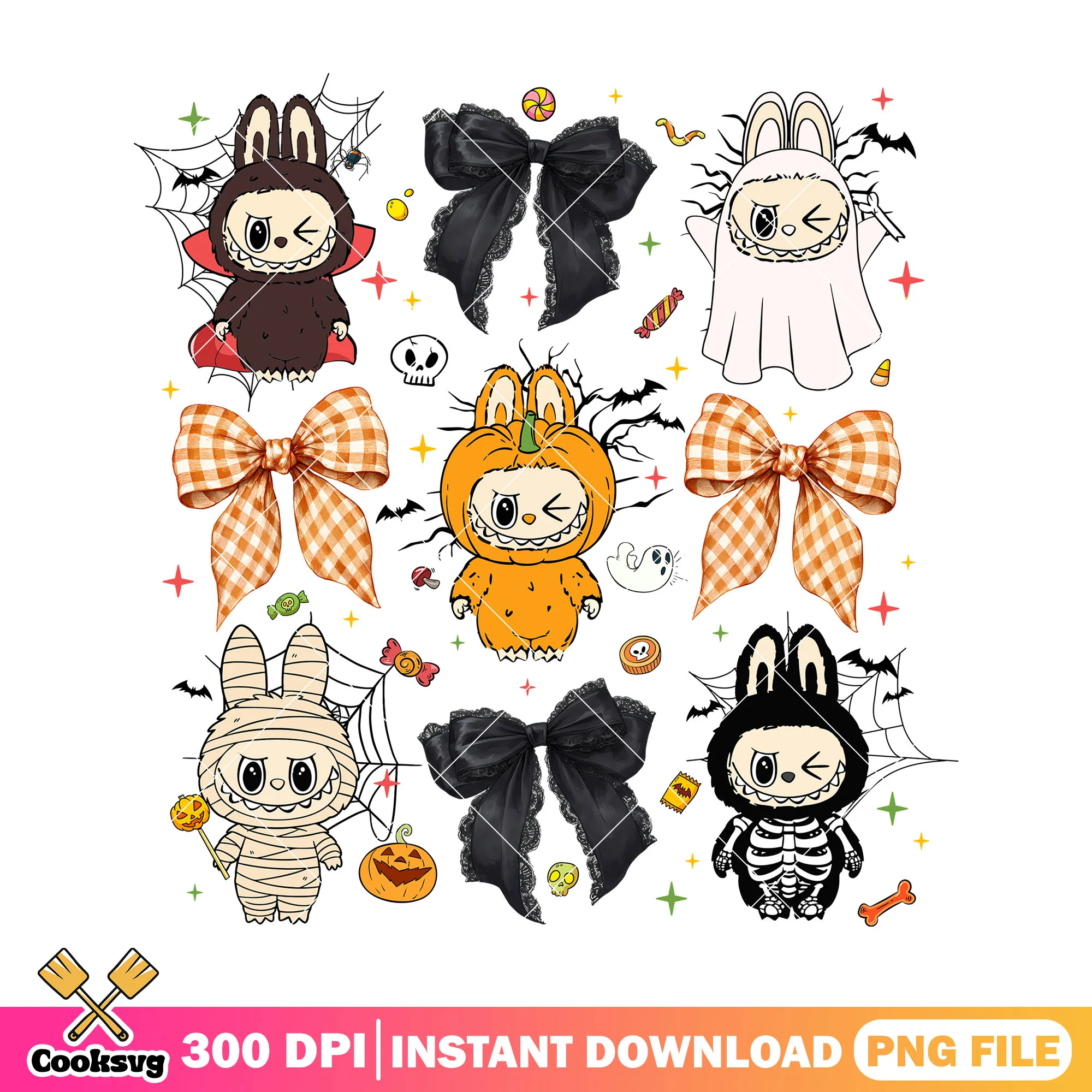 Sweet stuff labubu halloween png, labubu dolls png, halloween cookies png