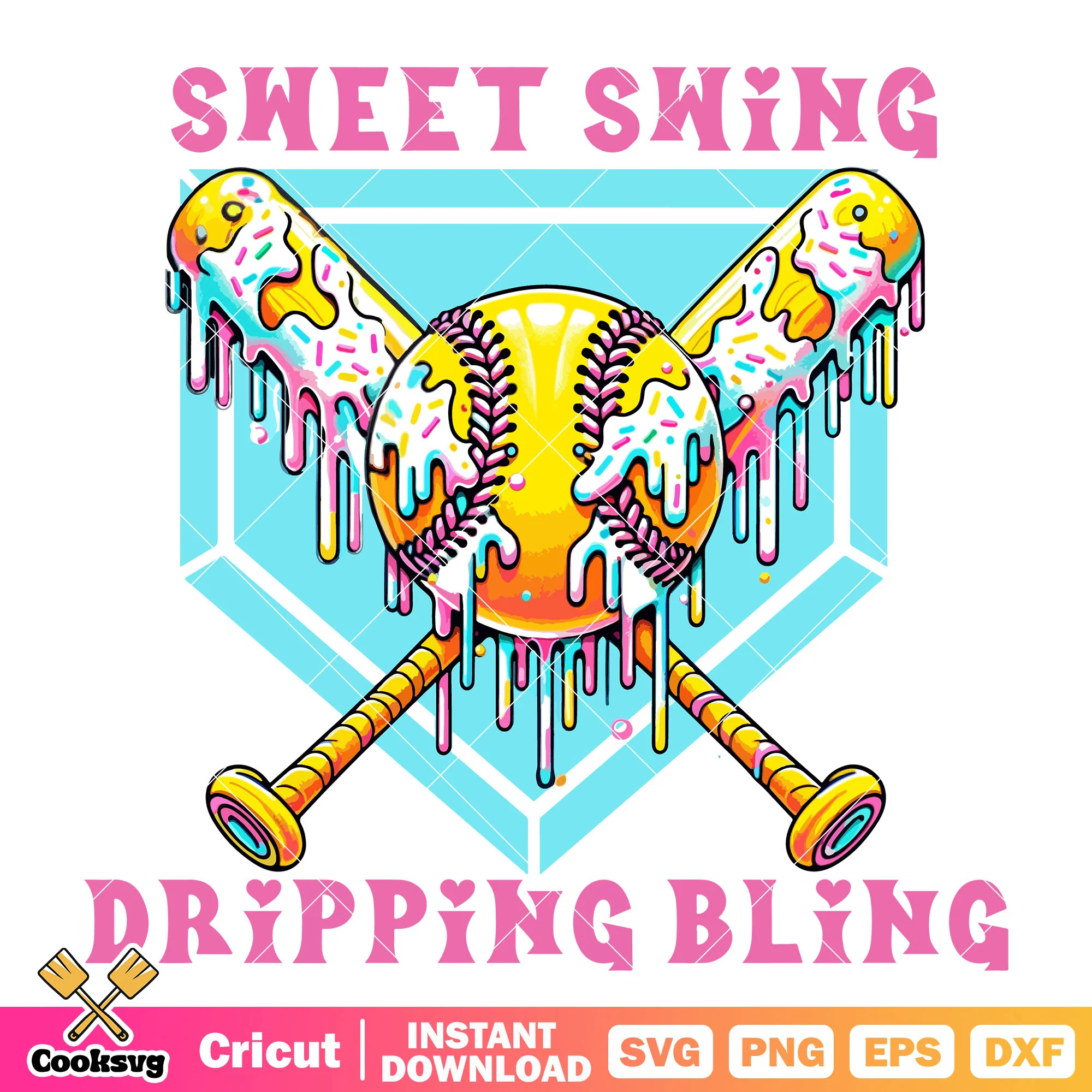 Sweet swing dripping bling svg, Softball Drips Svg, softball svg
