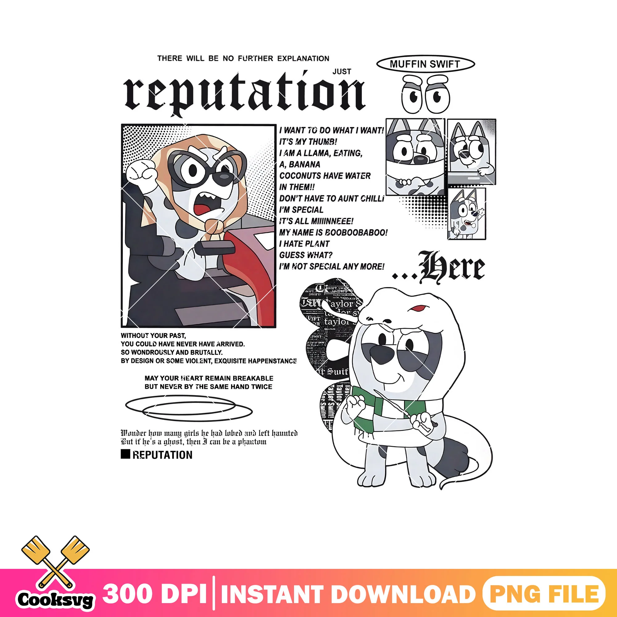 Swift reputation bluey eras tour png, bluey muffin plush png, bluey png