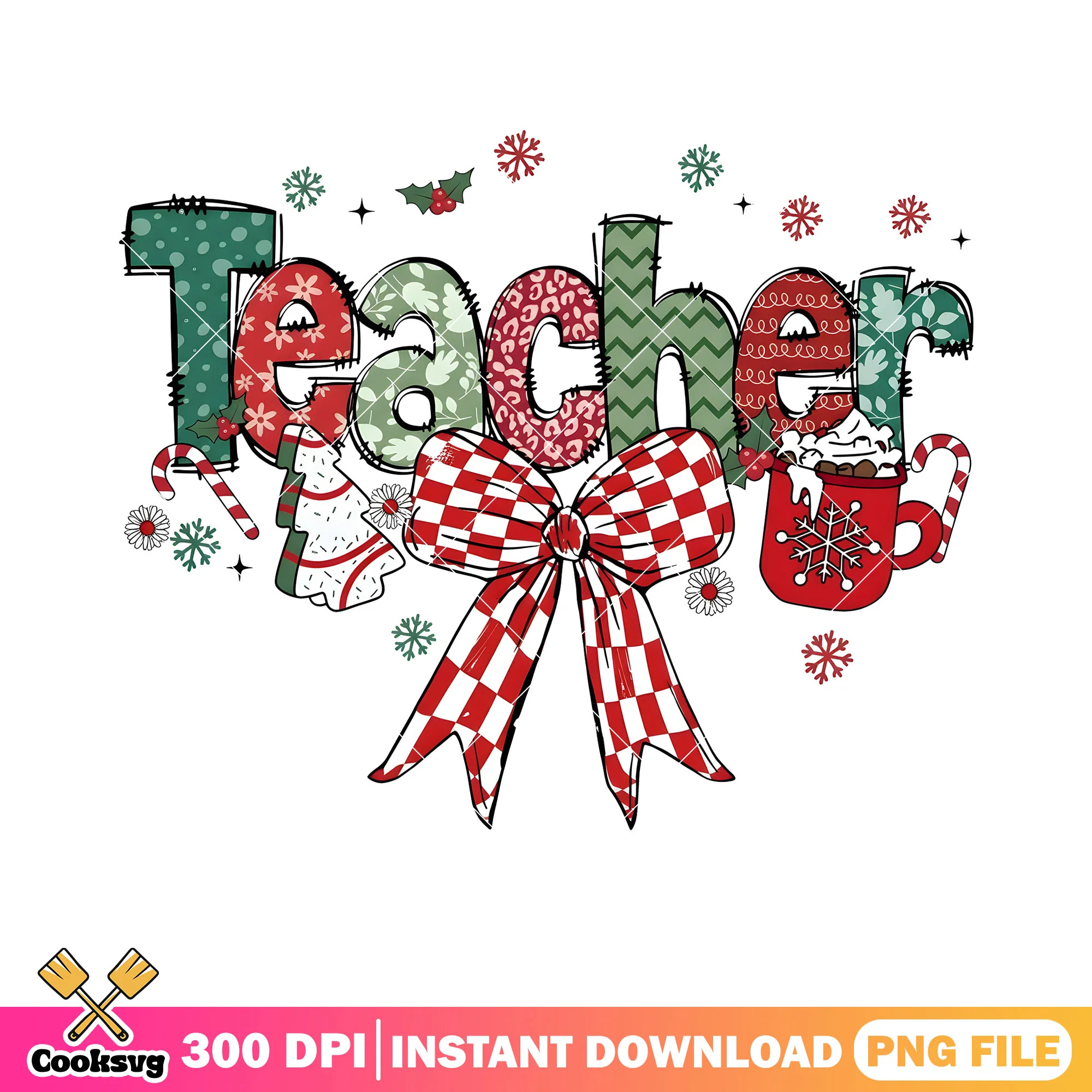 Teacher day christmas design png, candy cane  png, snowflake png