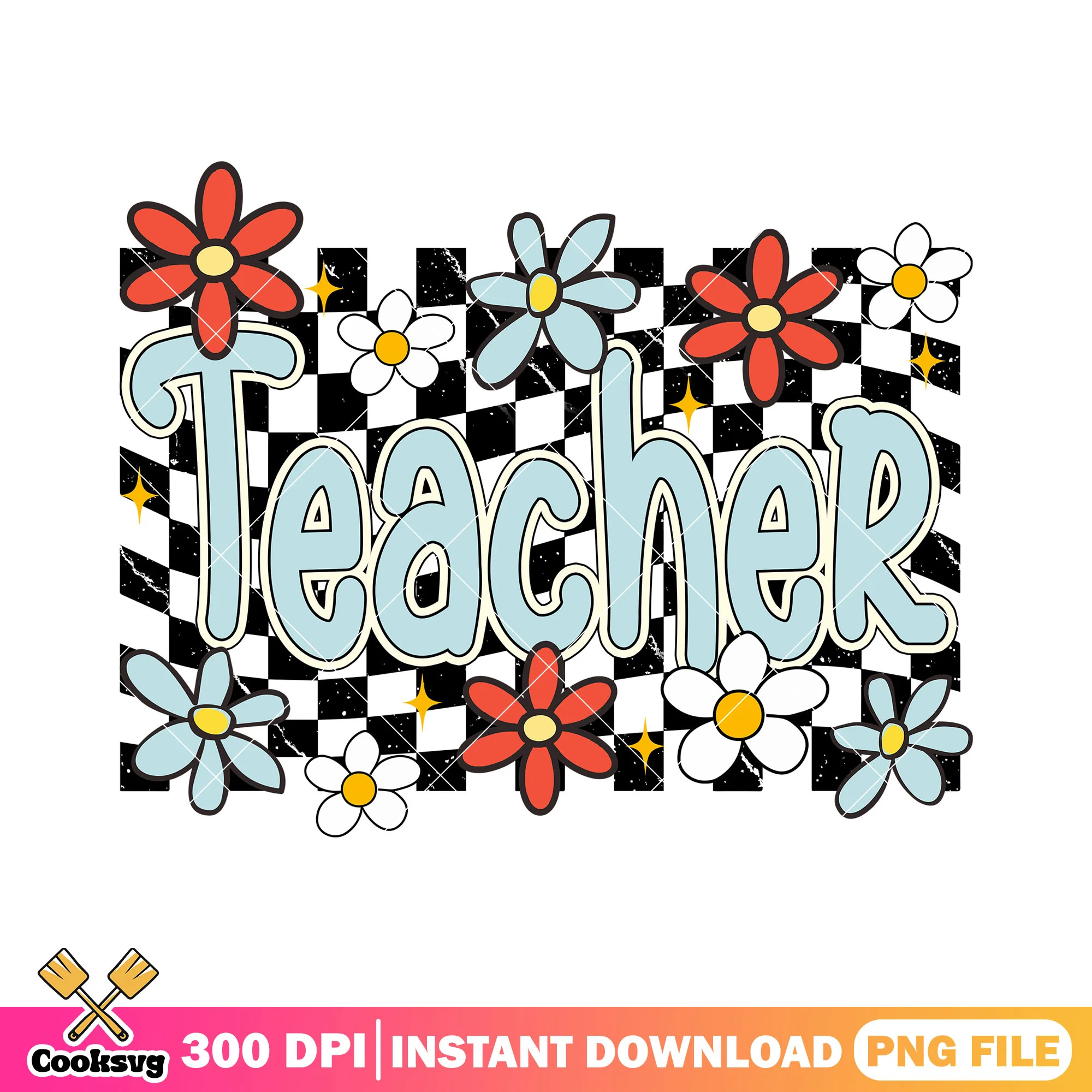 Teacher font design png, going back to school png, flowers png