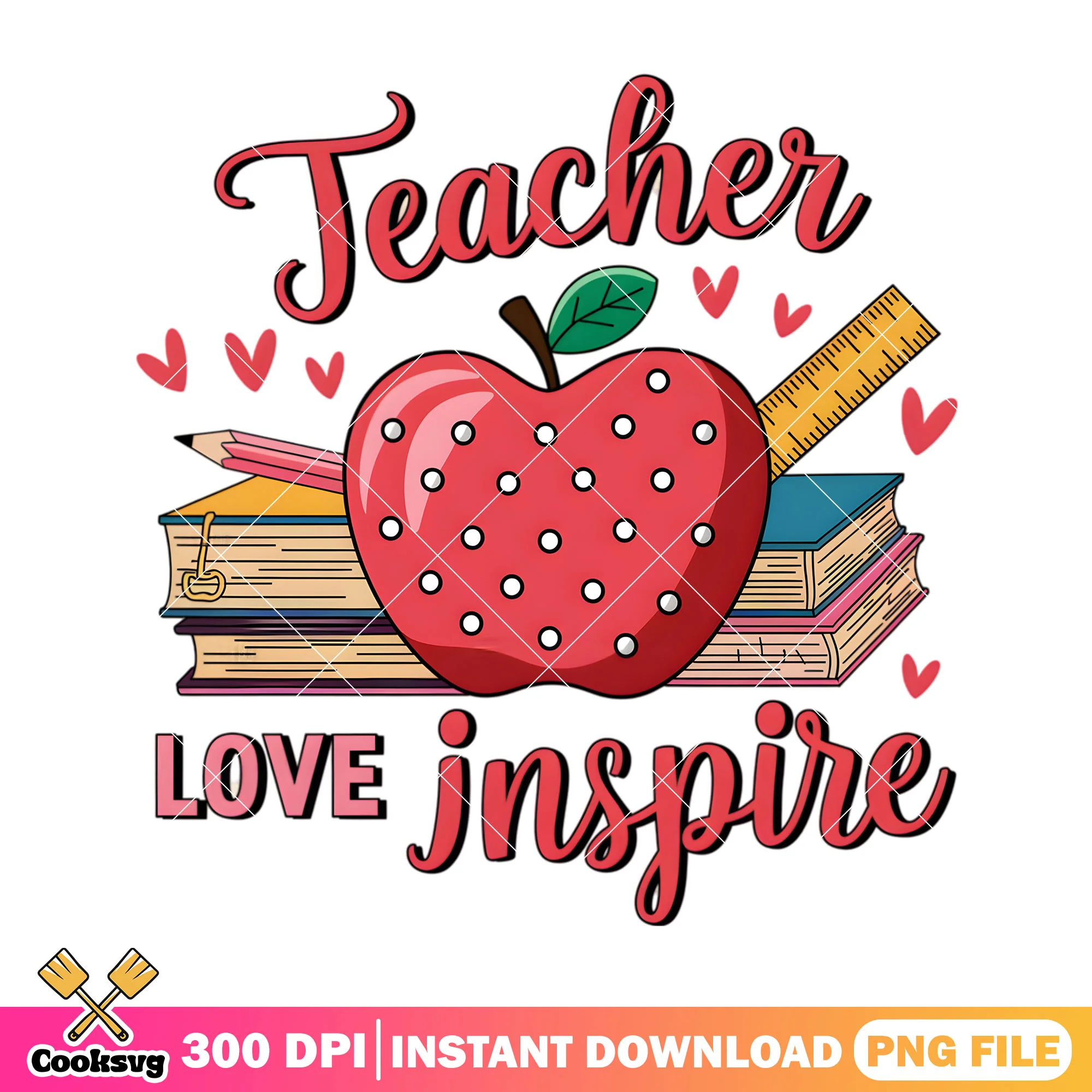 Teacher love inspire png, back to school art png, apple red png