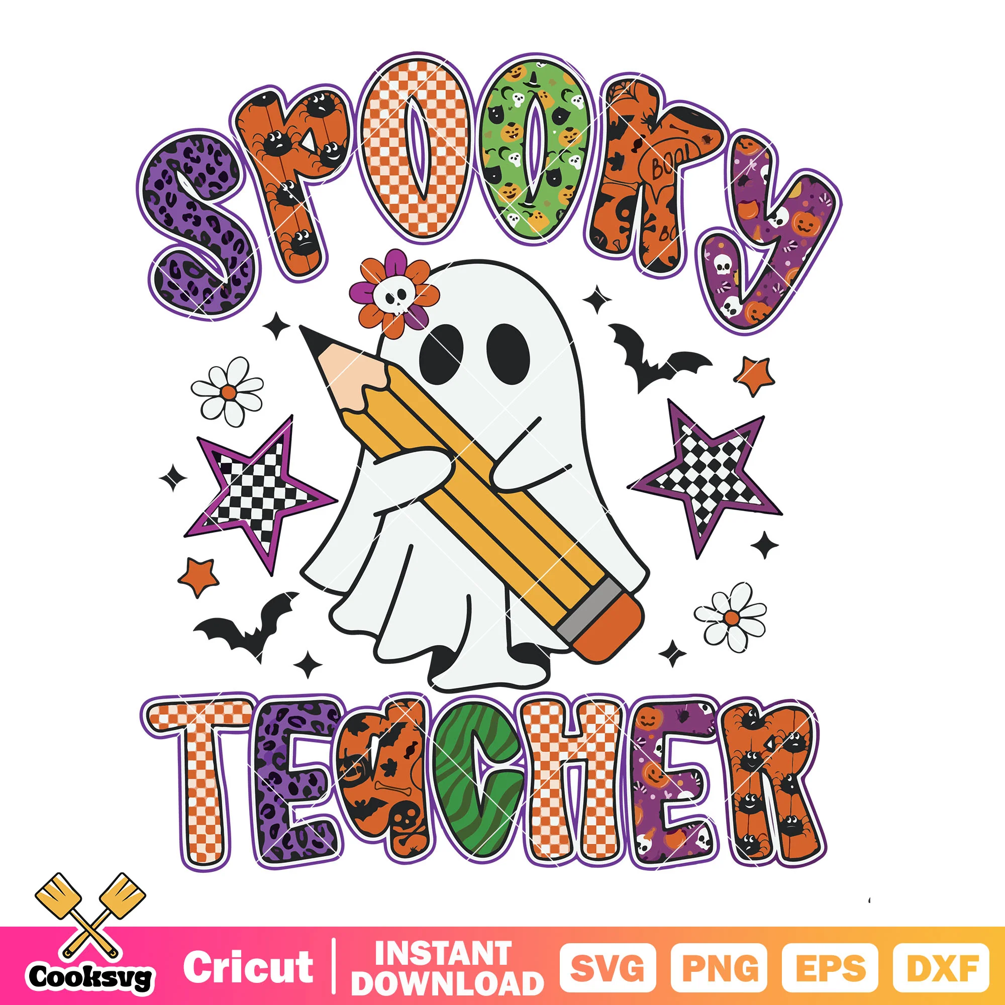 Teacher spooky ghost svg, spooky halloween svg, teacher halloween svg